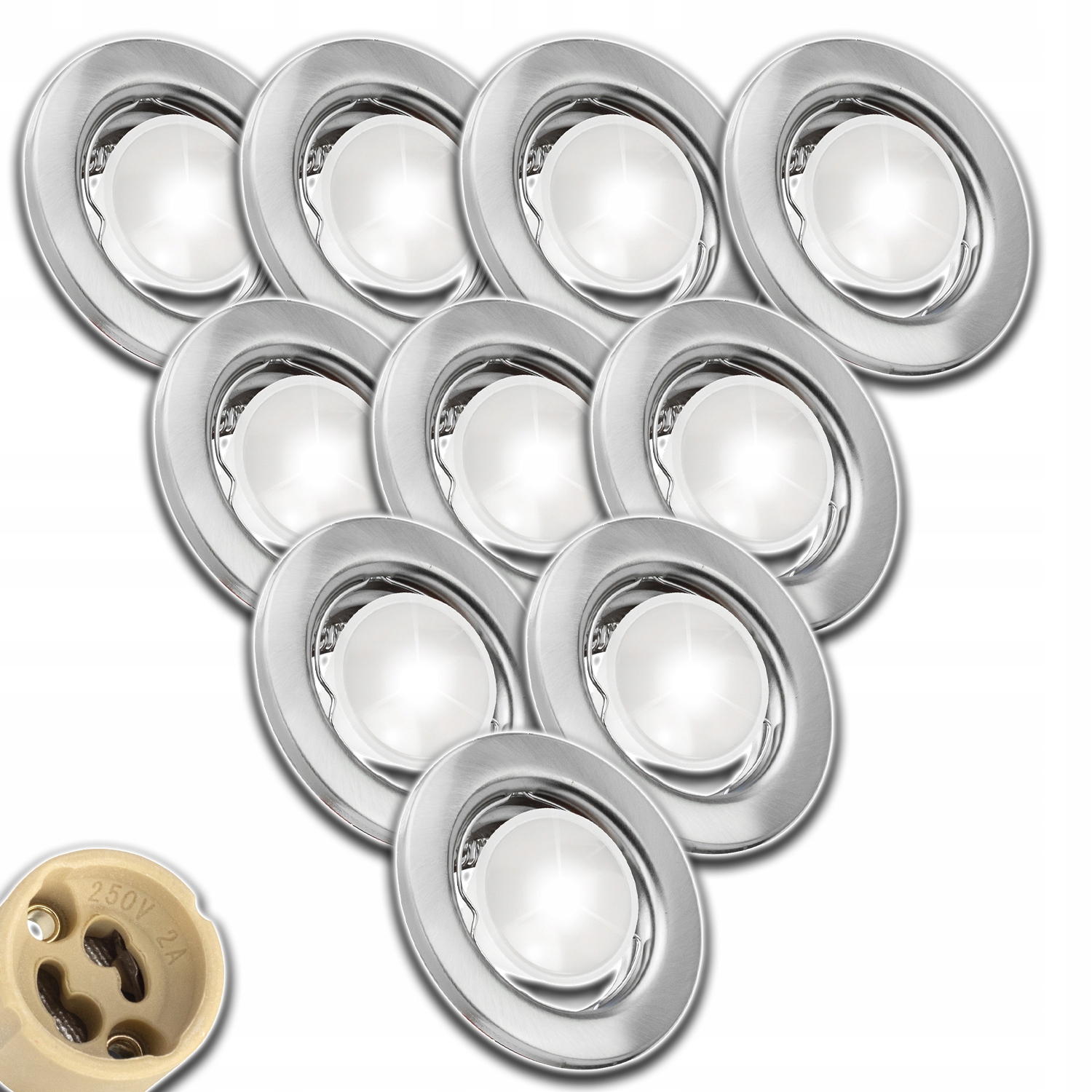 10x Stropní Objímka Kulatá Saténová Žárovka GU10 1,5W Nw Neutrální Zásuvka