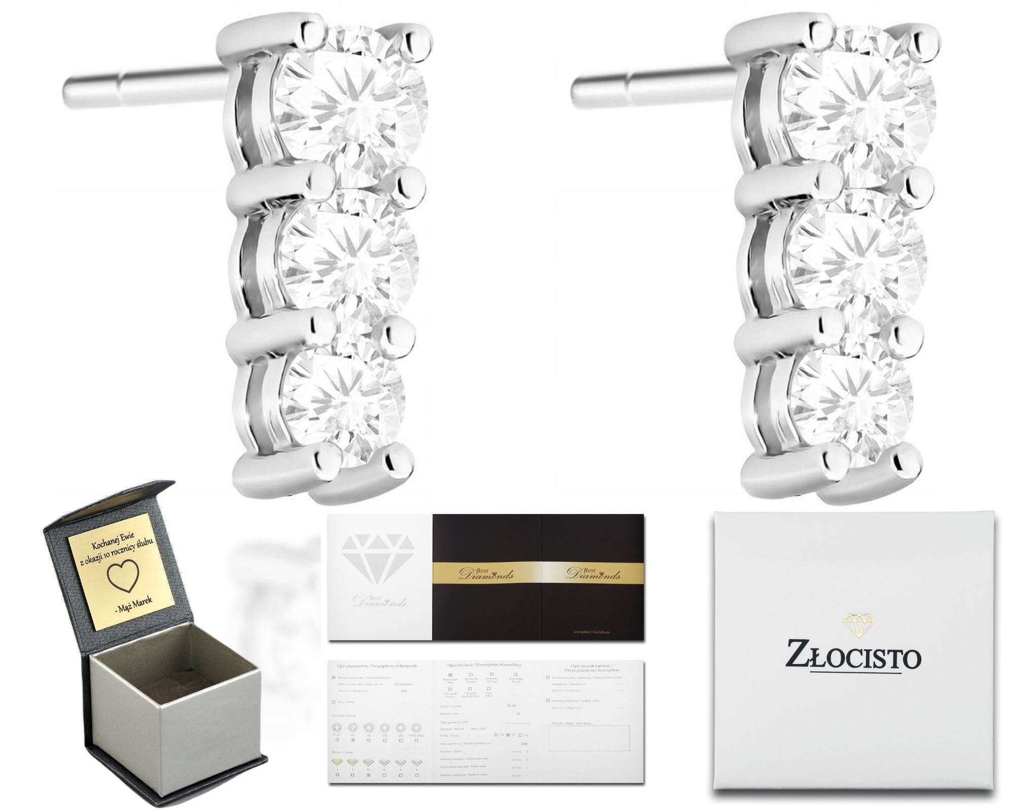 Náušnice z bílého zlata s diamanty, Ryzost 585 14K, Dárek Gravírování
