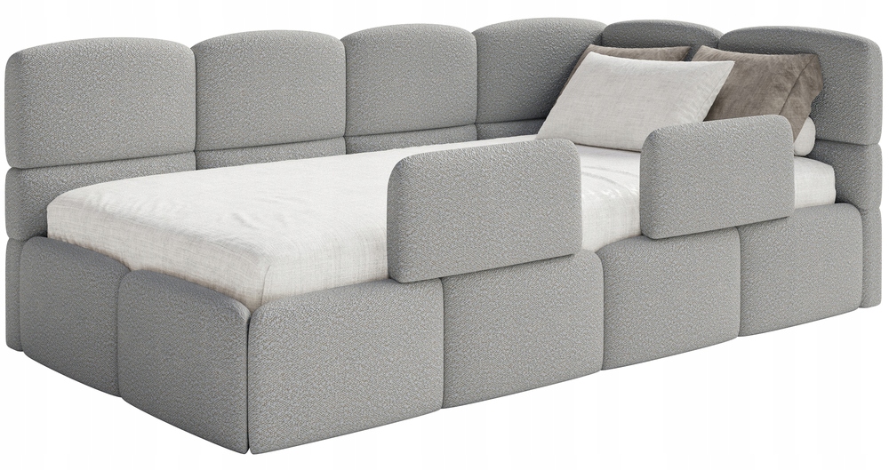 Postel pro mláděž 120 x 200 cm Cloudy šedá boucle matrace s pravými zábranami