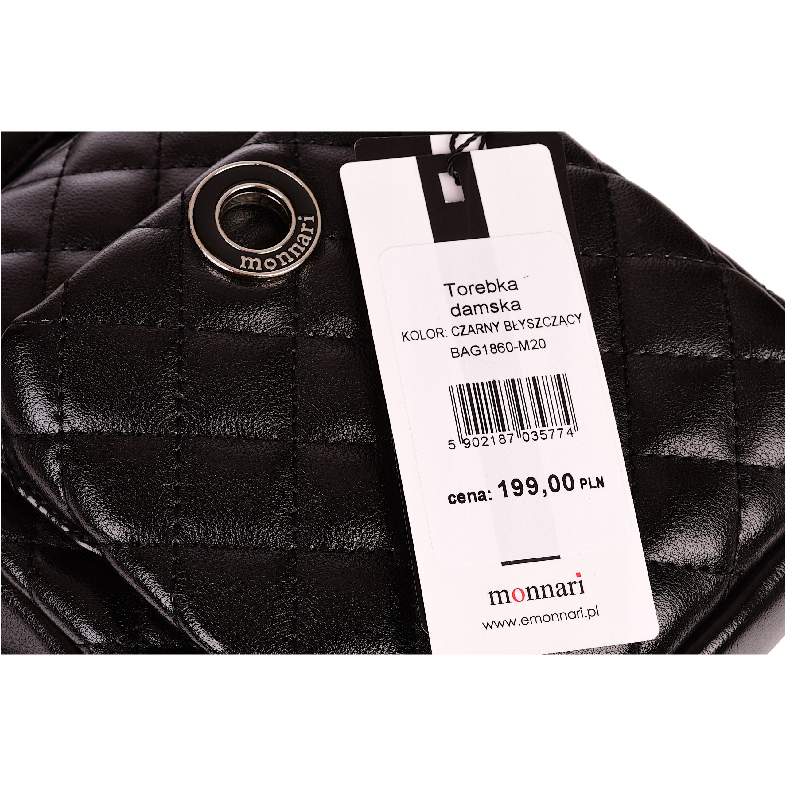 Torebka MONNARI Listonoszka Czarna Pikowana Logo Styl miejski