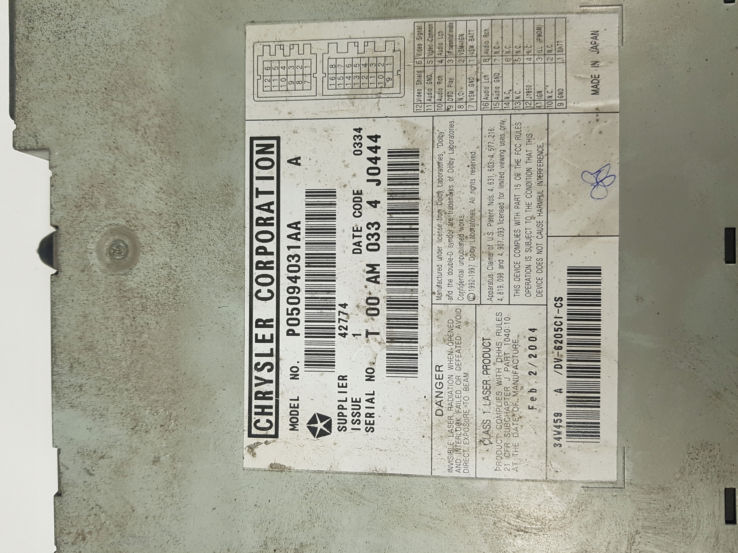changer PLYT CD / DVD CHRYSLER PACIFICA P05094031AA