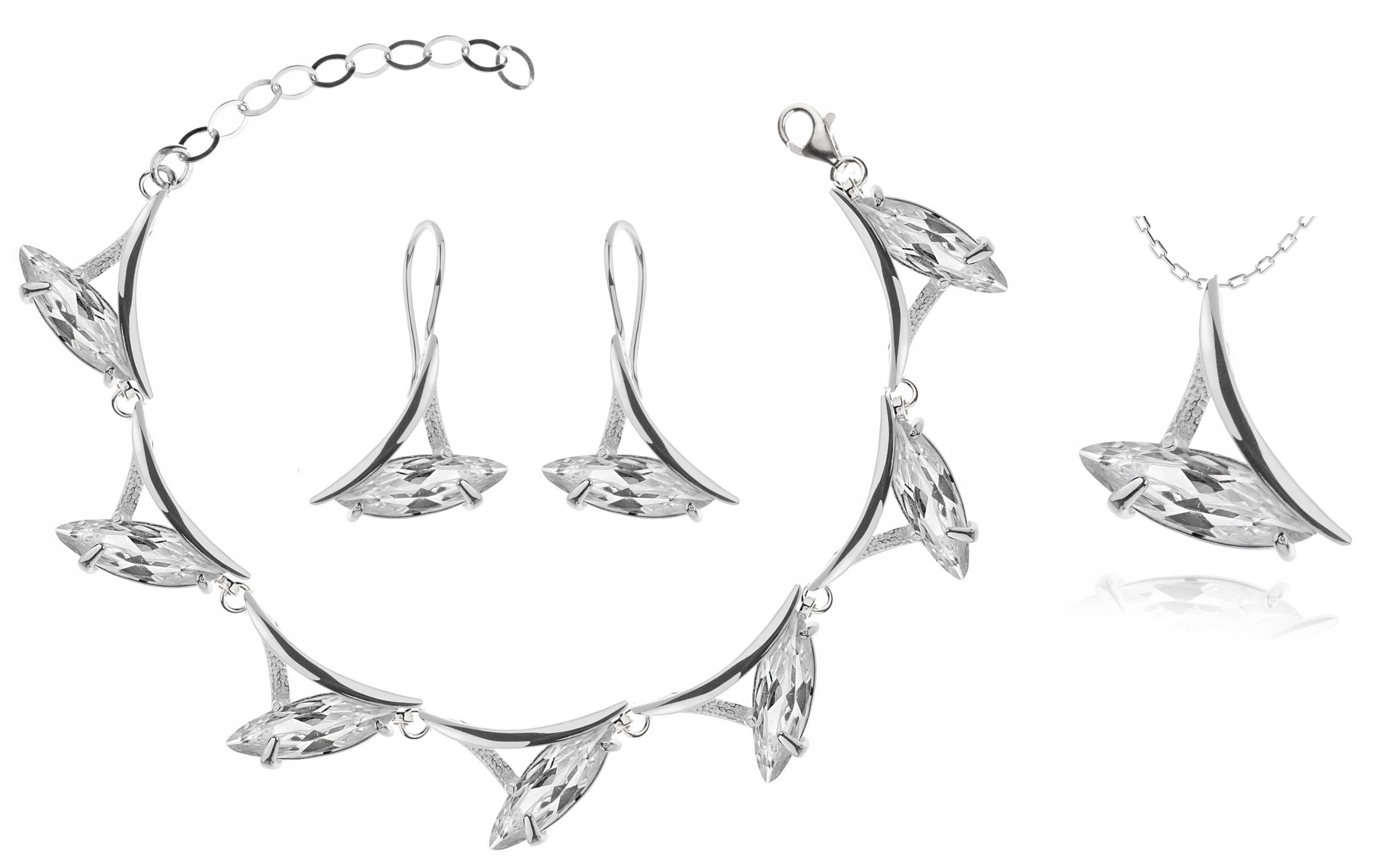 

Komplet Biżuterii Srebrne Trójkaty Z Cyrkoniami