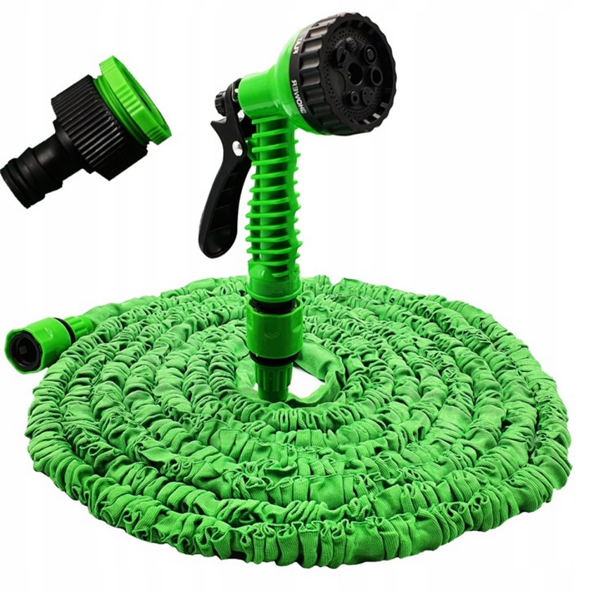 WĄŻ OGRODOWY 30m ROZCIĄGLIWY ROZCIĄGANY ELASTYCZNY + ZŁĄCZKI + PISTOLET