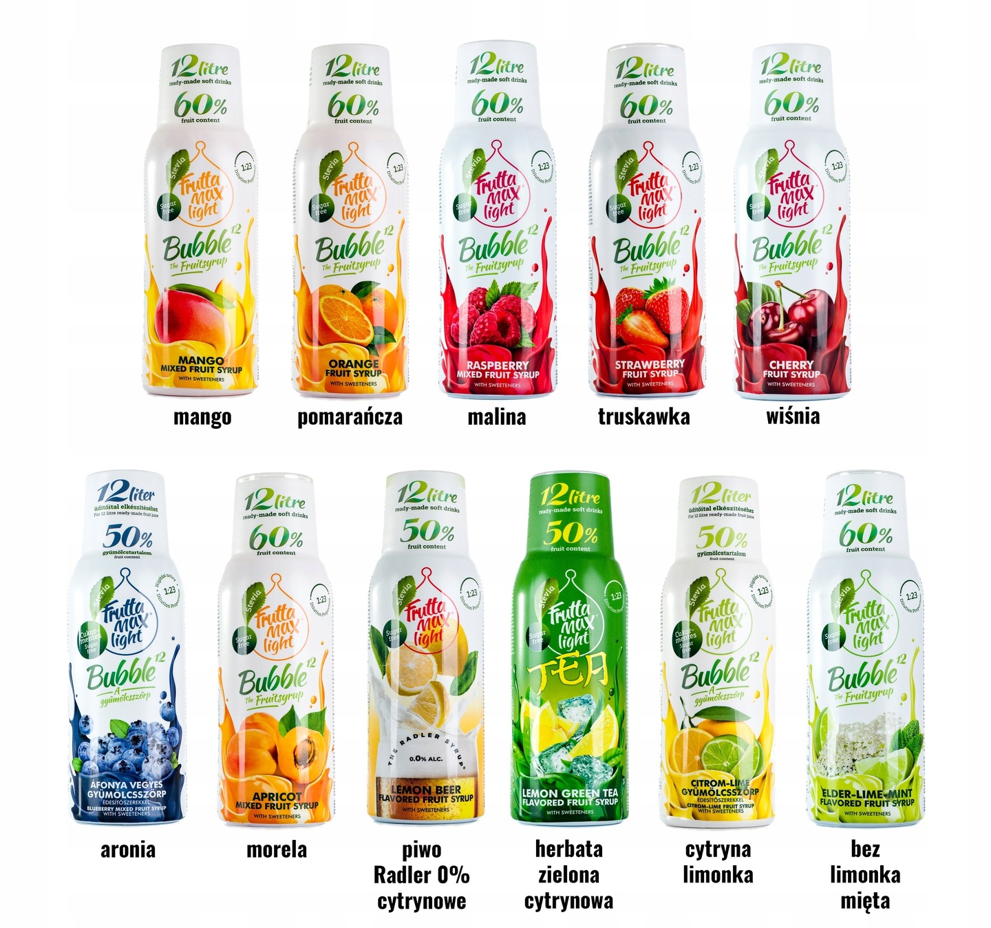 FruttaMax LIGHT SYROP KONCENTRAT DO NAPOI GAZOWANYCH SMAK POMARAŃCZA NA 12l Waga produktu z opakowaniem jednostkowym 0.6 kg