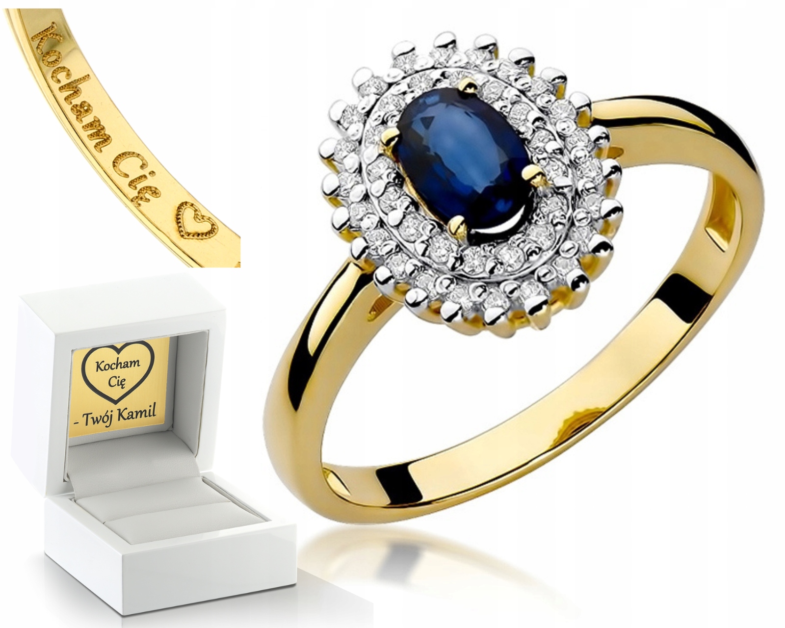 Zlatý Prstýnek Briliantový Safír Gravírování Bonus