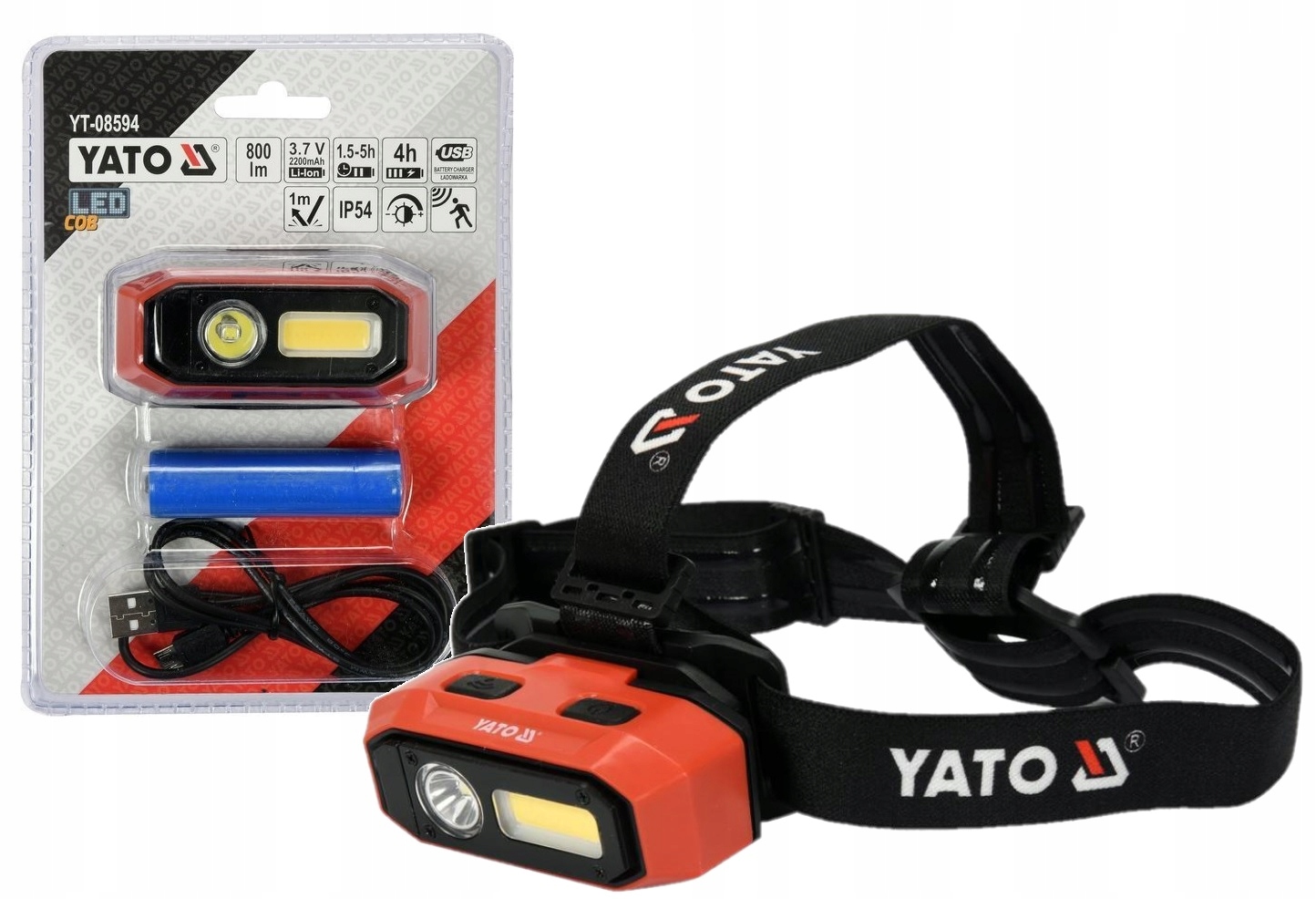 Svítilna Čelovka Zegulace Senzor Pohybu 800lm IP54 2200mAh YT-08594