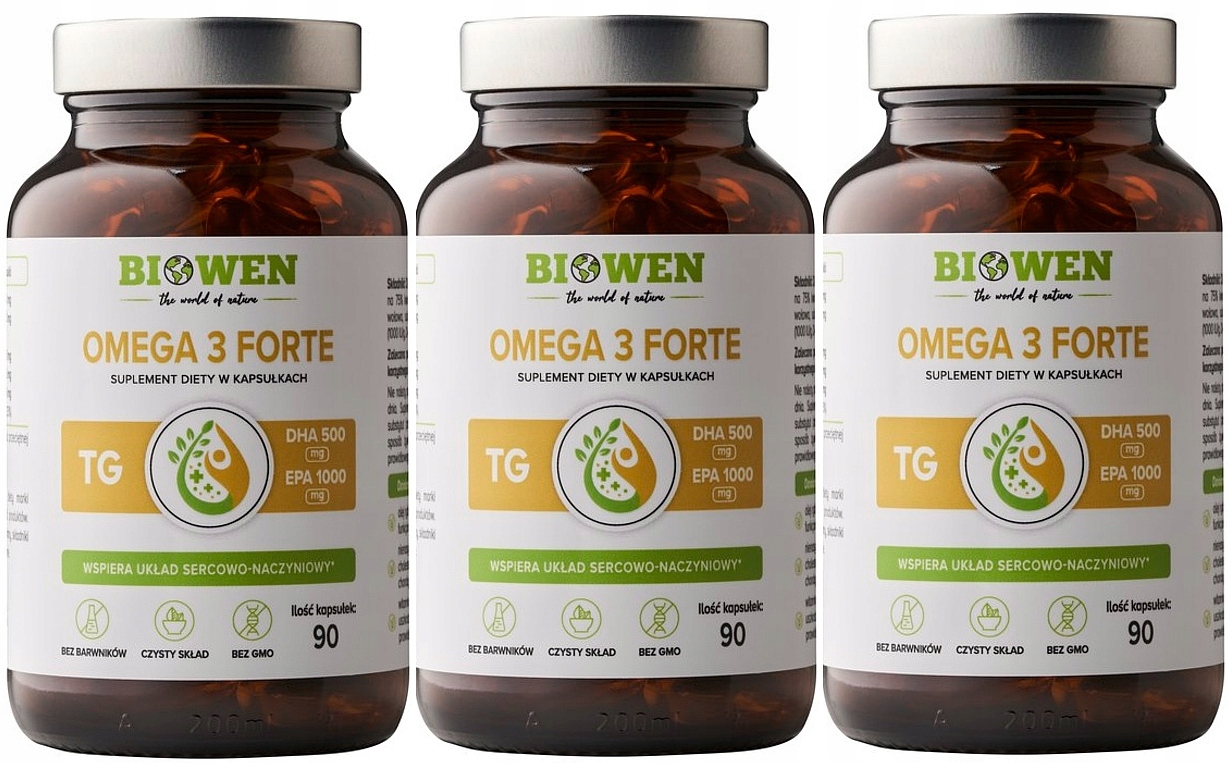 Zestaw 3x Biowen Omega 3 Forte 1000 mg Epa 500 mg Dha 90kaps Wsparcie serca