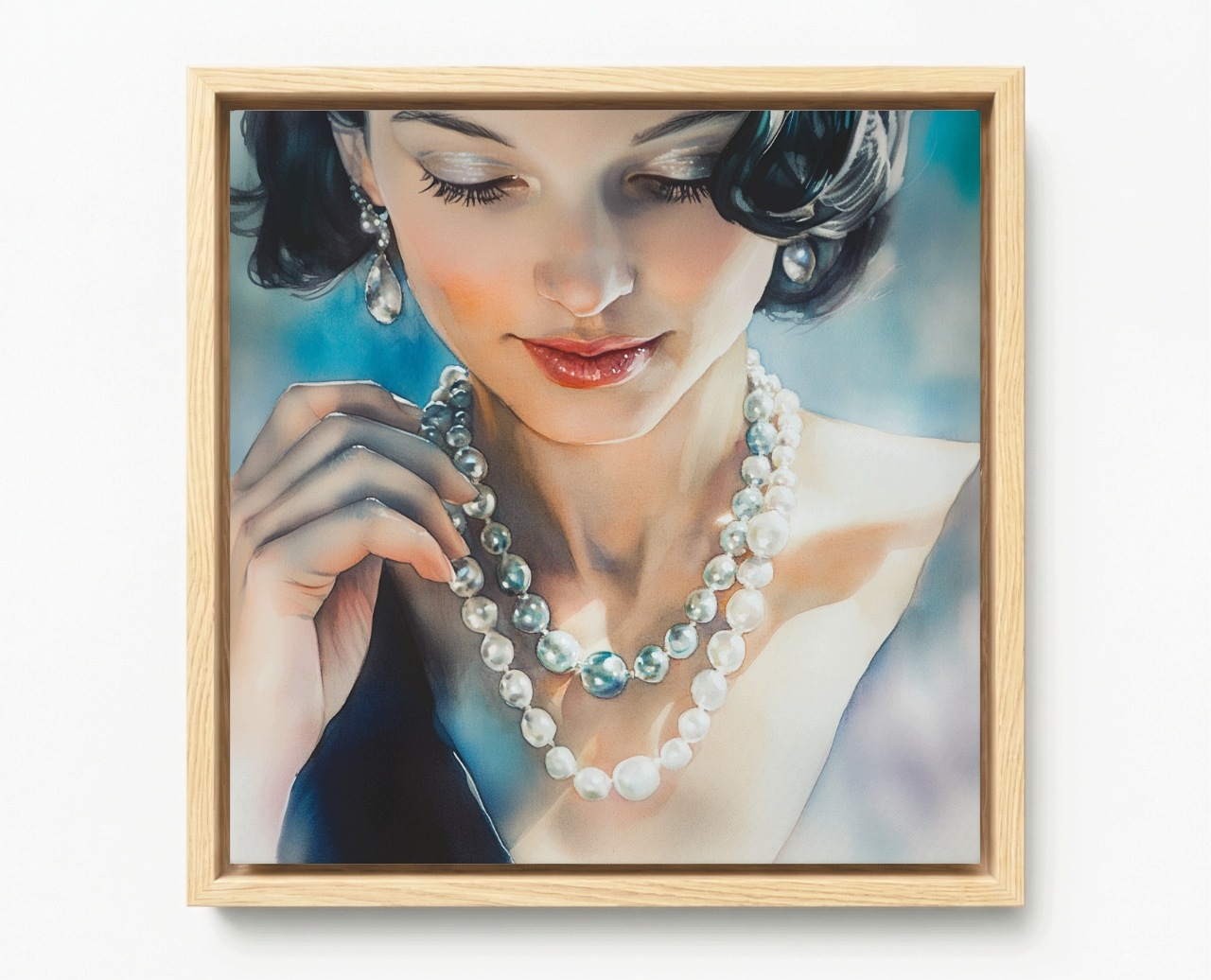 Obraz Rám American Box Žena Dievča Elegancia Móda Styl Perly 60x60