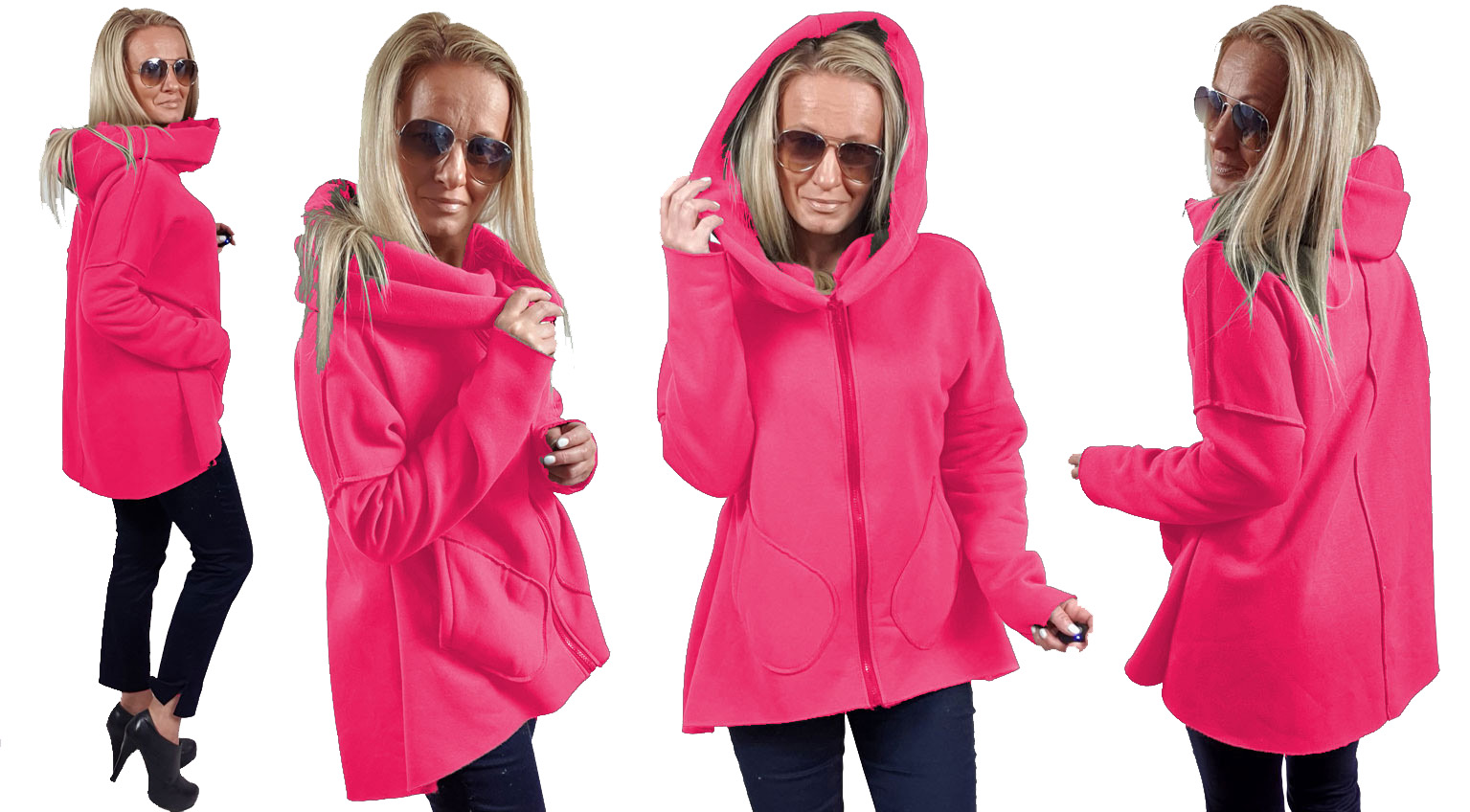 

Asymetryczna Bluza Tunika Kardigan Komin Kaptur M