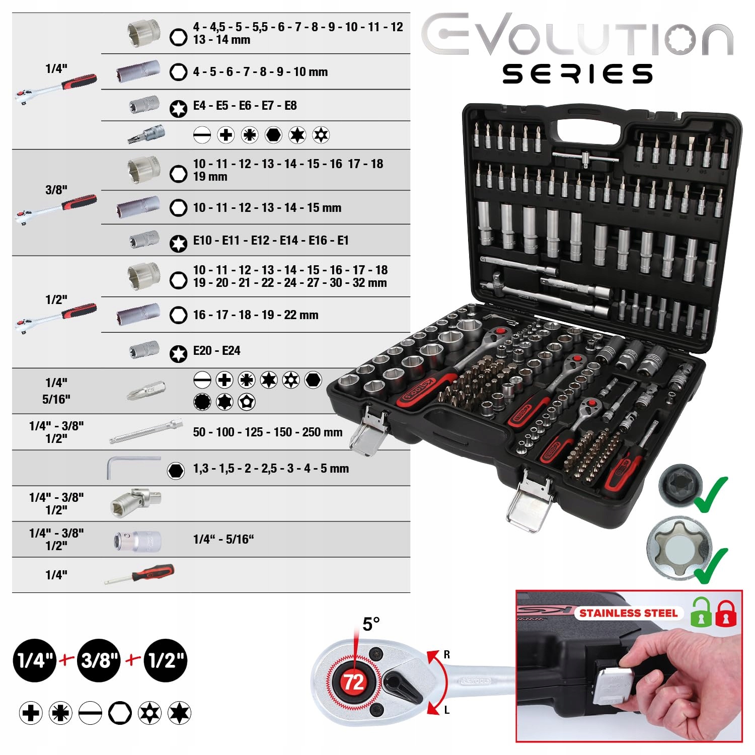 KS TOOLS Zestaw Kluczy Nasadowych 179 Elementów 1/4" 3/8" 1/2" — miniatura 2