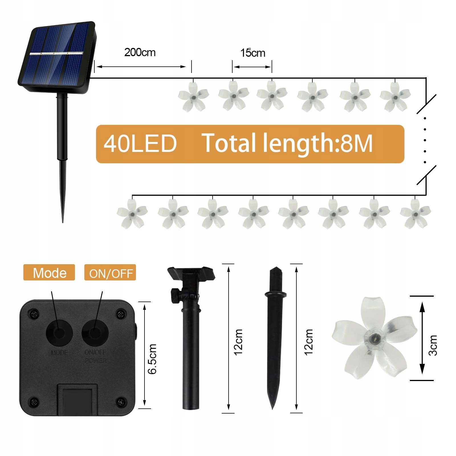 Girlanda Solarna Zewnętrzna 40 LED Wodoodporna Ogród Balkon — miniatura 6