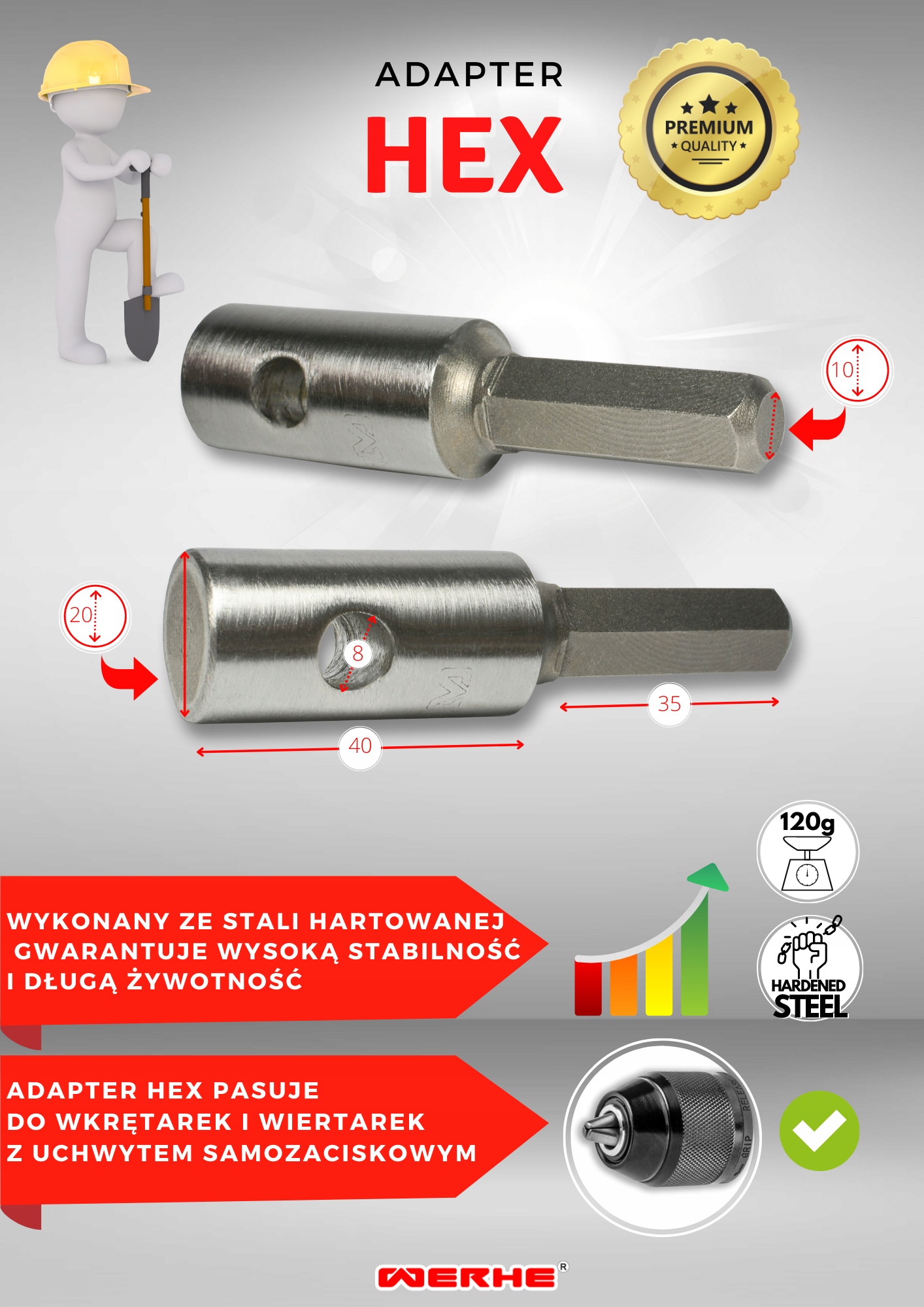 Świder Wiertło do Gleby 80H mm Adapter Hex Długość wiertła 80 cm
