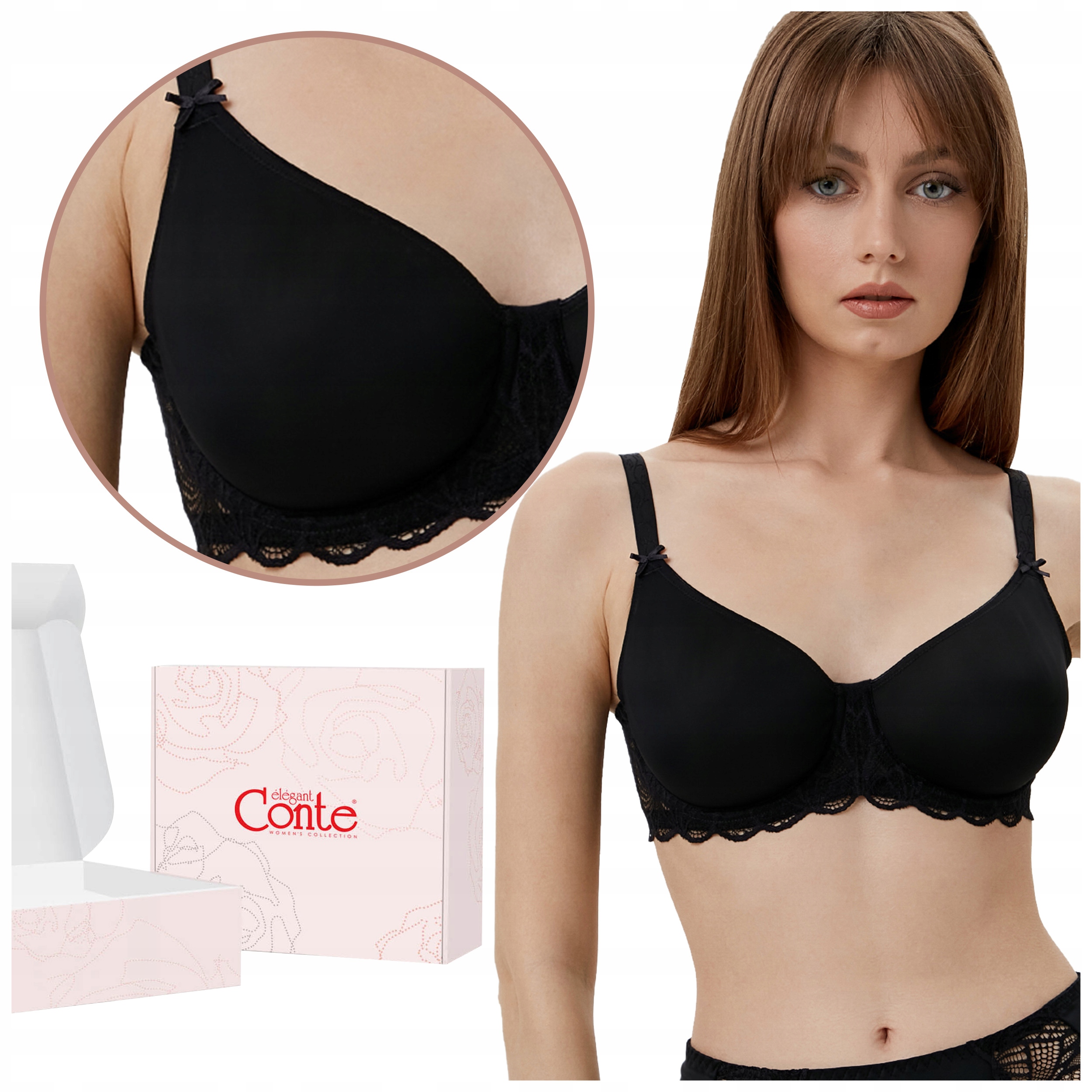 Biustonosz formowany gładki stanik koronkowy Conte RB6045 czarny 75E
