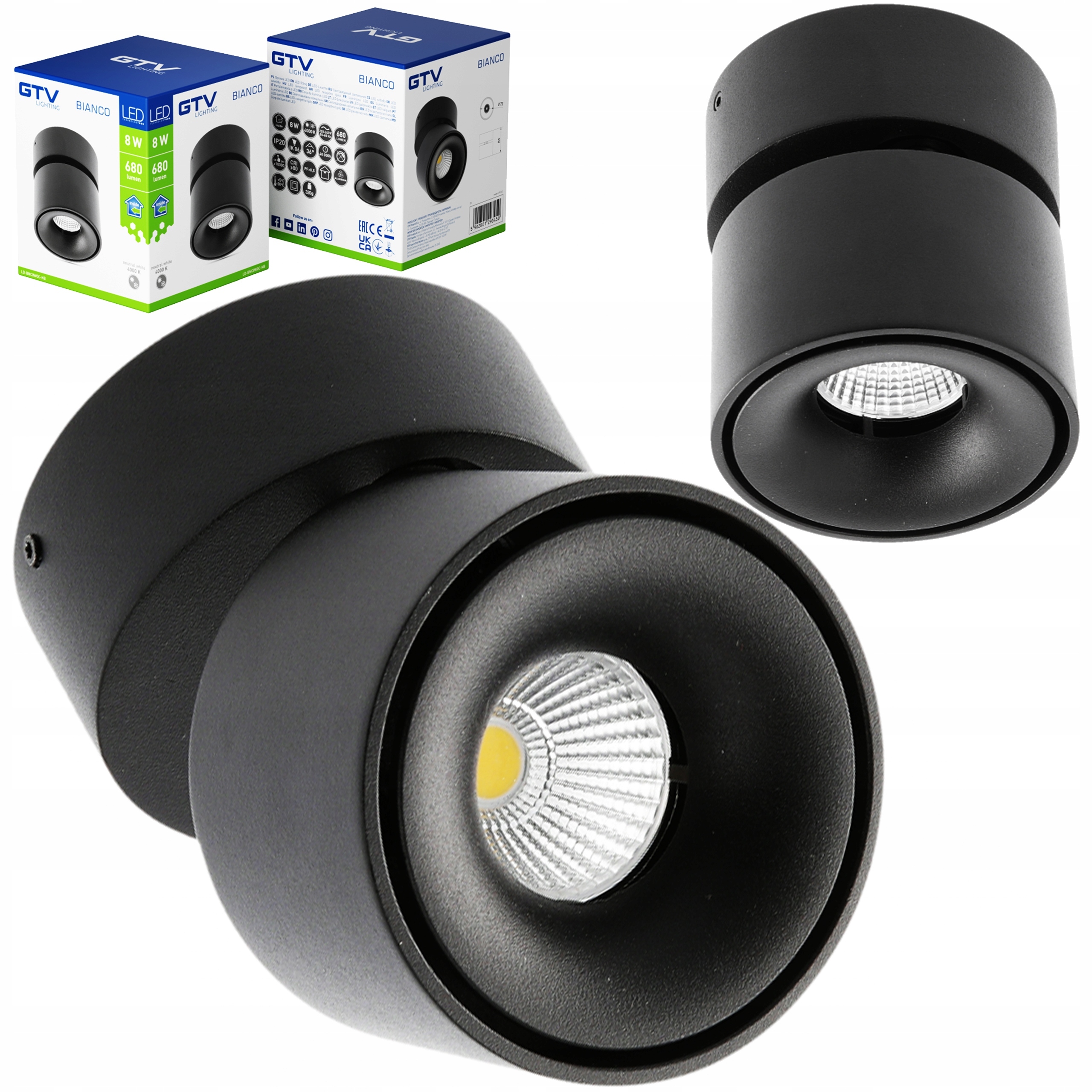 Nástěnná Lampa Stropní Led svítidlo Bianco 8W 680lm 4000K kulaté černé