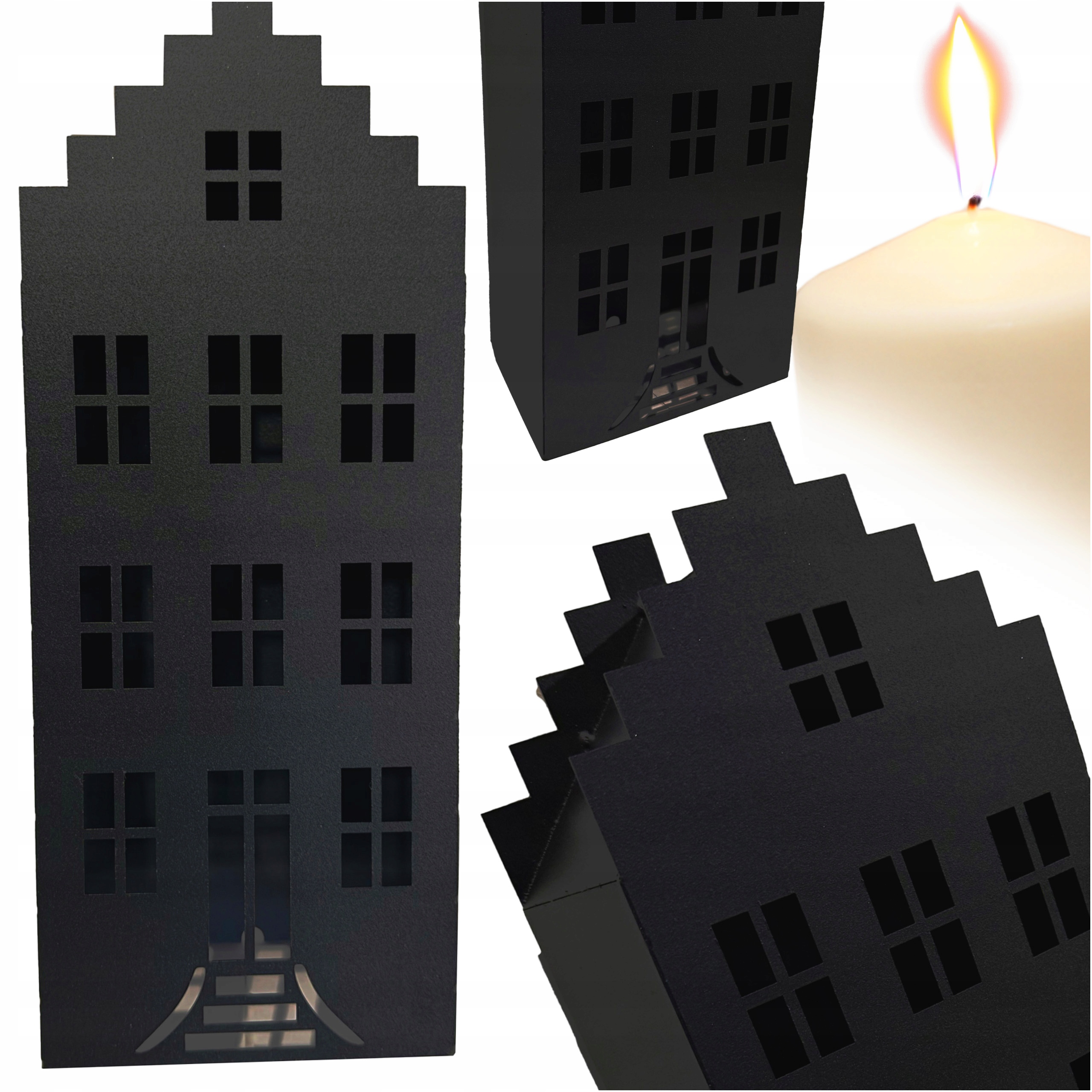Domeček Lampion Na Led Svíčky Lucerna Velká Černá Lucerna Loft 45 CM Kov