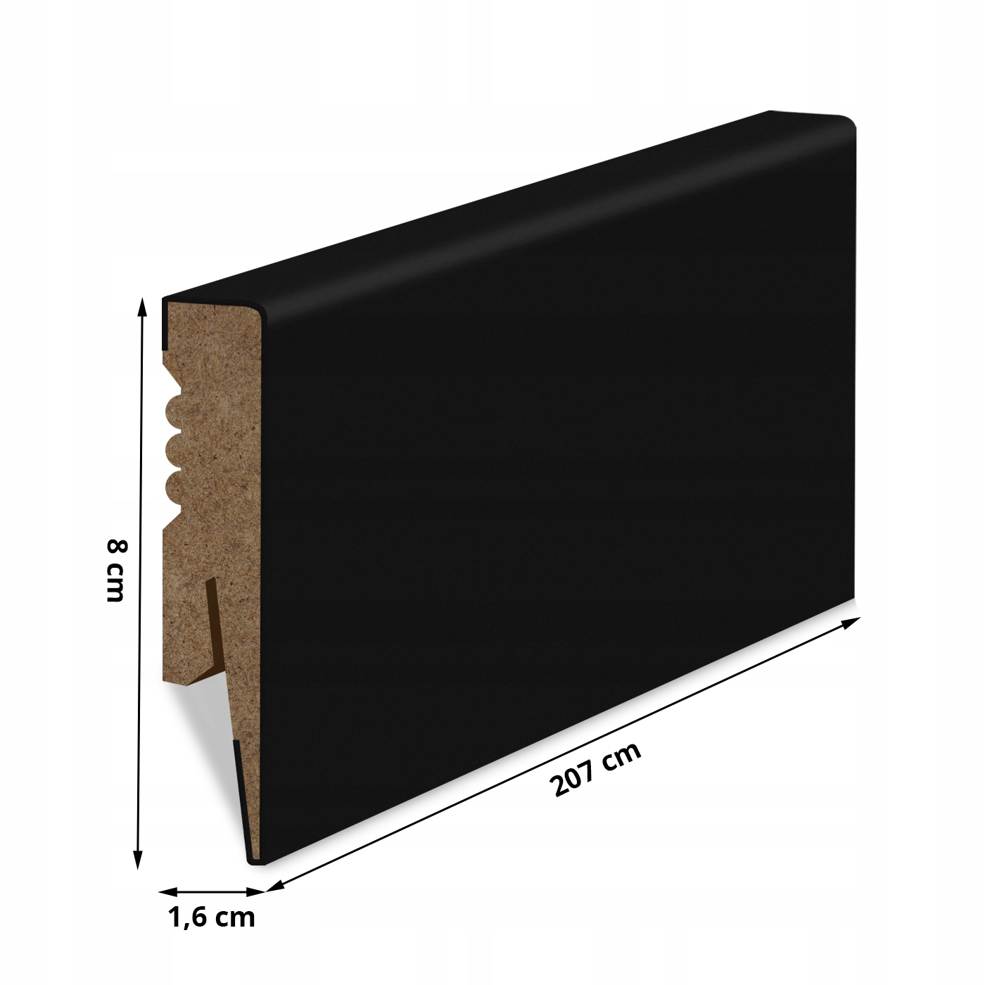 80x16 mm LISTWA PRZYPODŁOGOWA CZARNA MDF DEKORACYJNA COKÓŁ PROMIEŃ R2 Kod producenta 8-16-R2-CZ