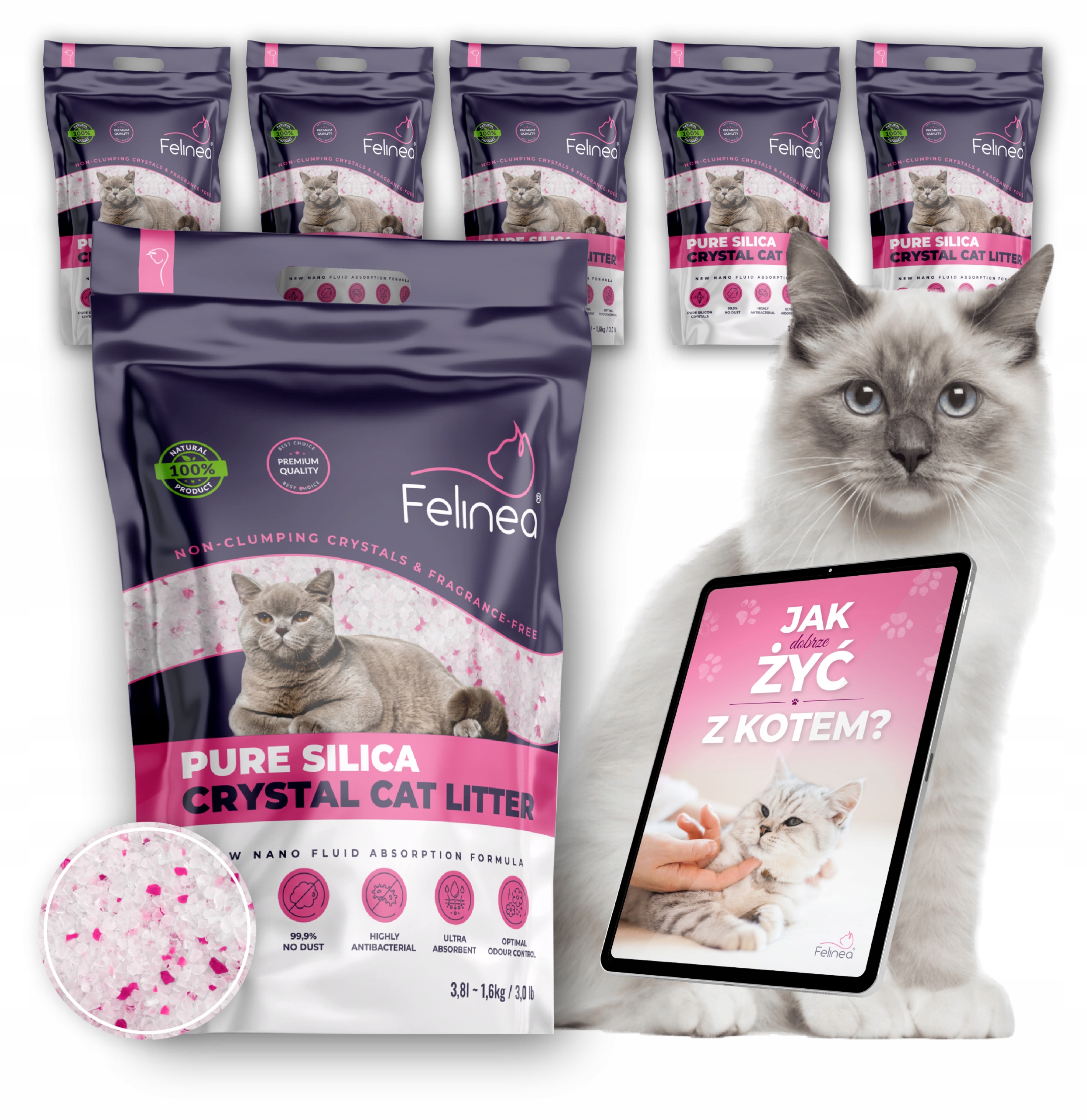 Żwirek Silikonowy Dla Kota Naturalny Niezbrylający Cat 22,8l Felinea