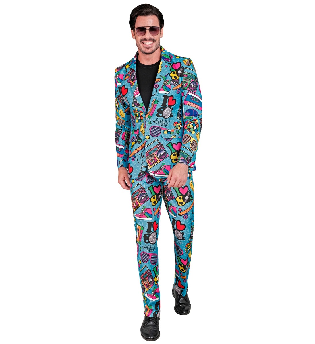 Kostým Disco Oblek Modrý I Love 80 Potisk léta 80 M