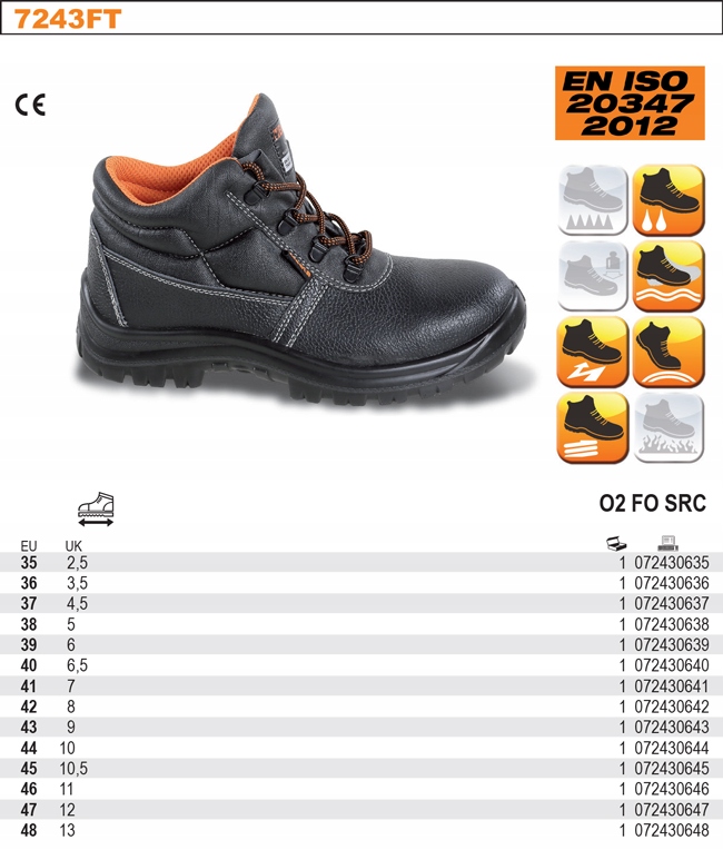 BETA BUTY ROBOCZE WYSOKIE BEZ PODN 7243FT R 41 Rodzaj buta trzewiki