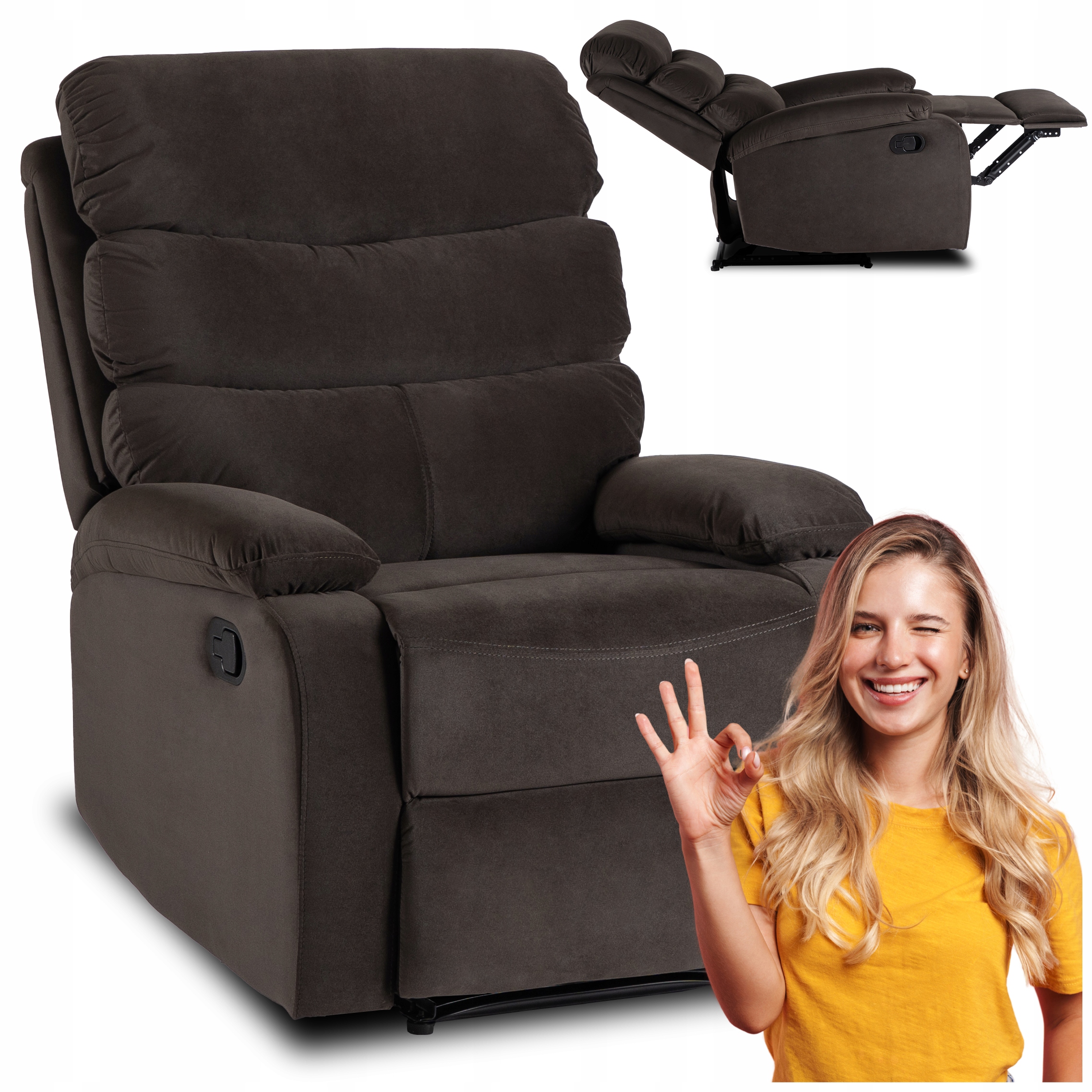 Rozkládací sedací souprava s podnožkou do obývacího pokoje Velurová Hnědá Kobe