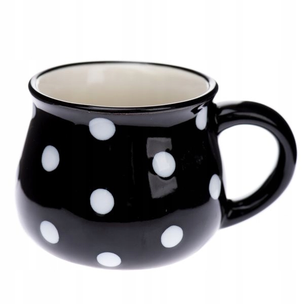 

Kubek beczułka espresso czarny białe kropki 75 ml