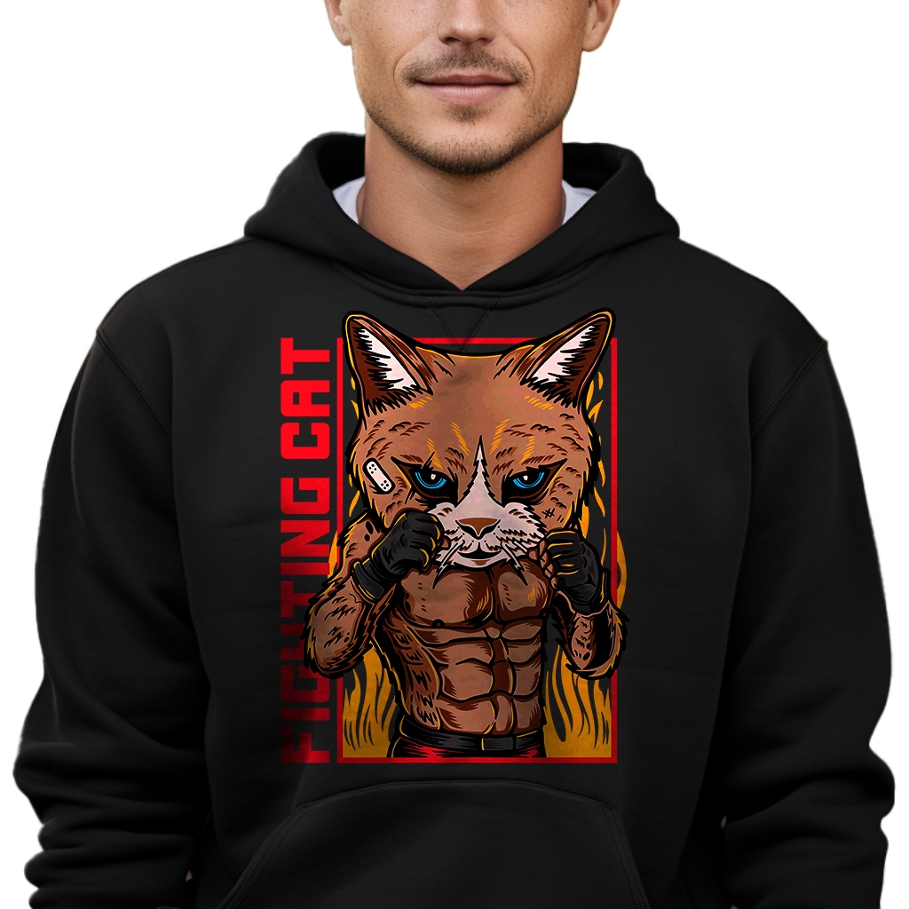 Mikina S Kapucí Pro Mládež Černá XXL Fighting Cat Anime MIX Wz