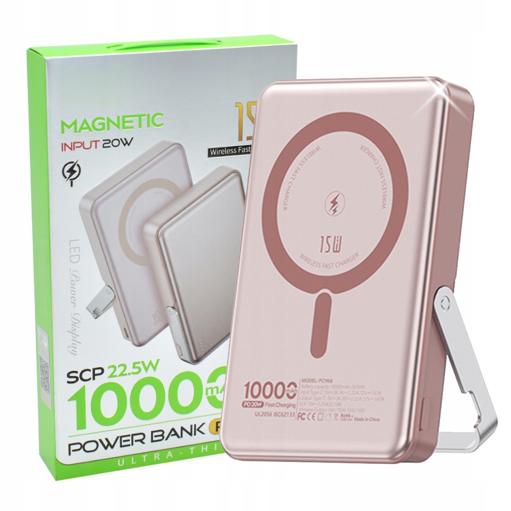 Powerbank 10000 mAh Pd 20W Qc Pd MagSafe Szybki Power Bank Podróżny Pink