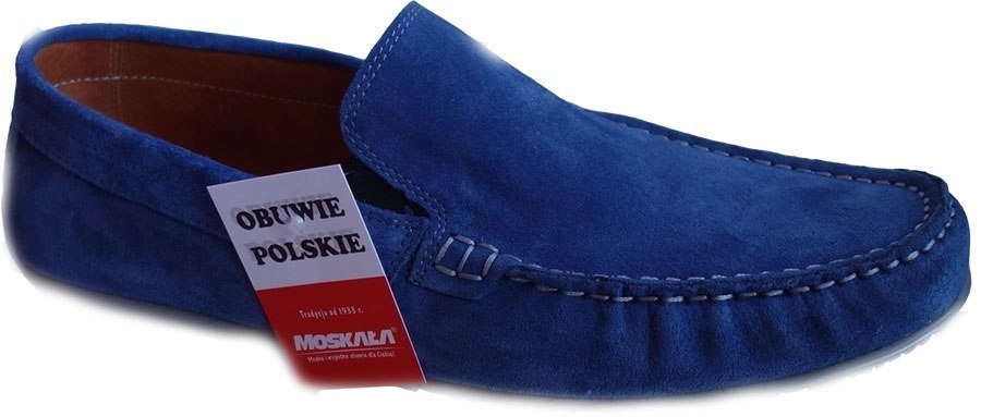Moskała niebieskie mokasyny skóra Welur męskie 43