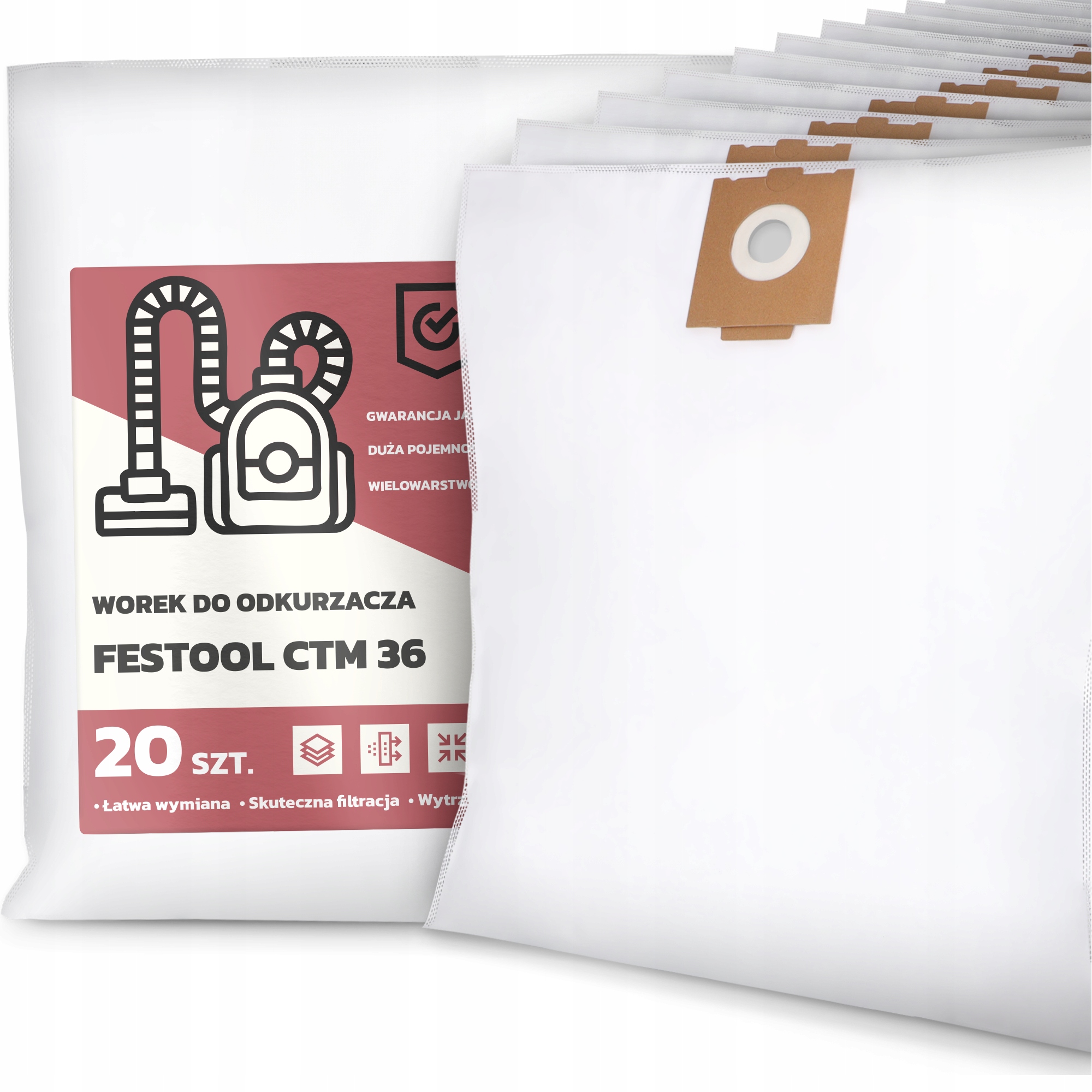 20 x Sáčky Do Vysávača Festool Ctm 36 Syntetický Veľký Silný Vrecká G9-W