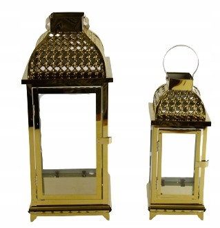 LATARNIA LAMPIONY ZŁOTE METALOWE PREZENT 2SZT