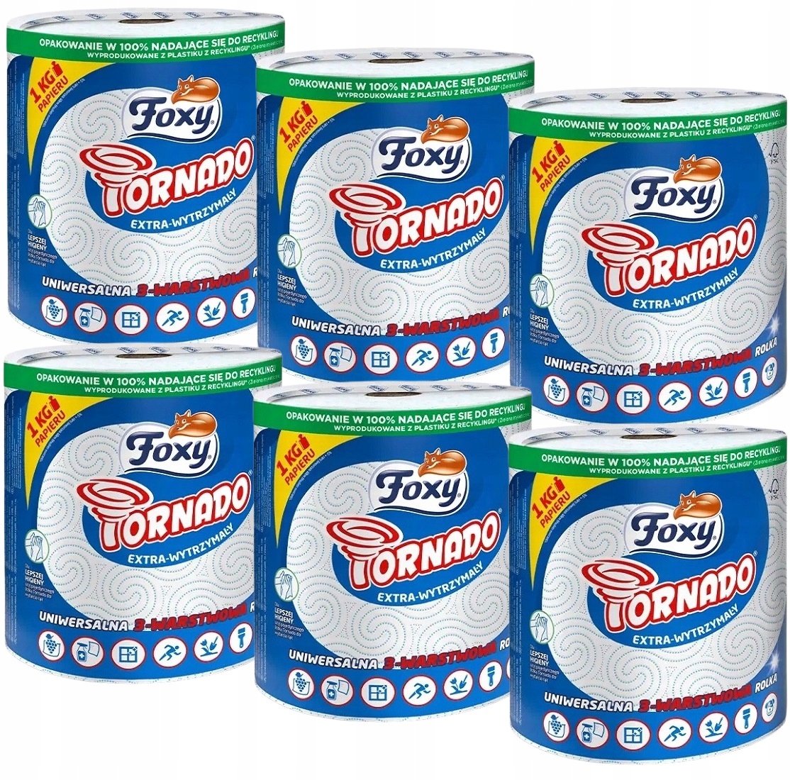 Ręcznik Papierowy Foxy Tornado uniwersalny wytrzymały 3 warstwy 6 sztuk