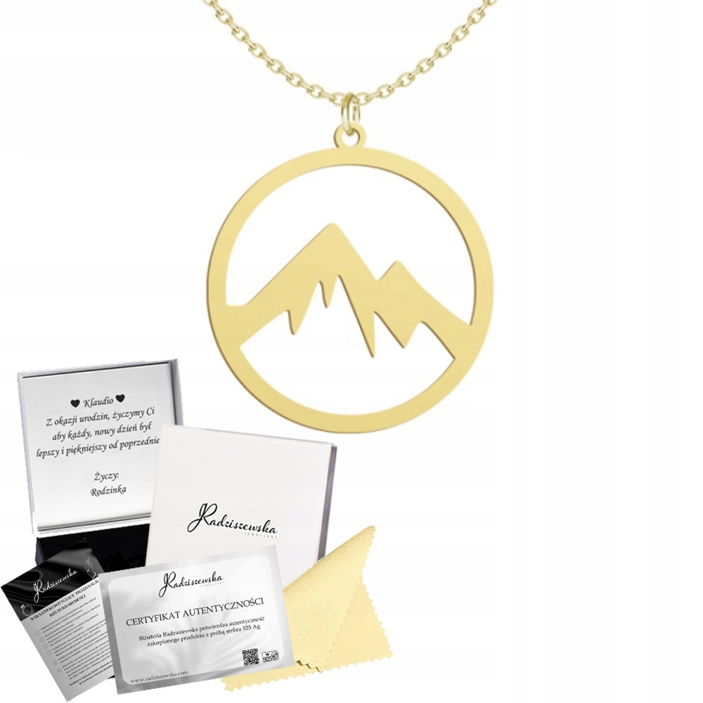 Zlatý Náhrdelník S Horami A S Gravírováním Stříbro 925. Narozeniny Žena