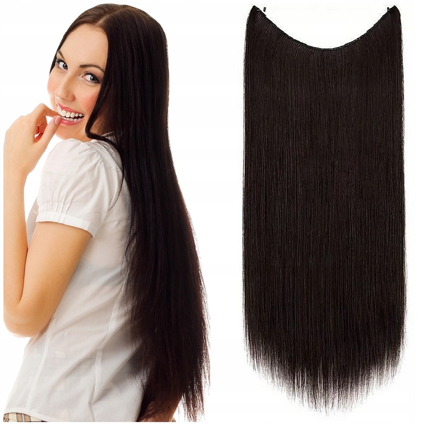 Flip-in Přírodní Vlasy Na Vlasci Bez Sponek 50 CM velmi tmavě hnědé 1B