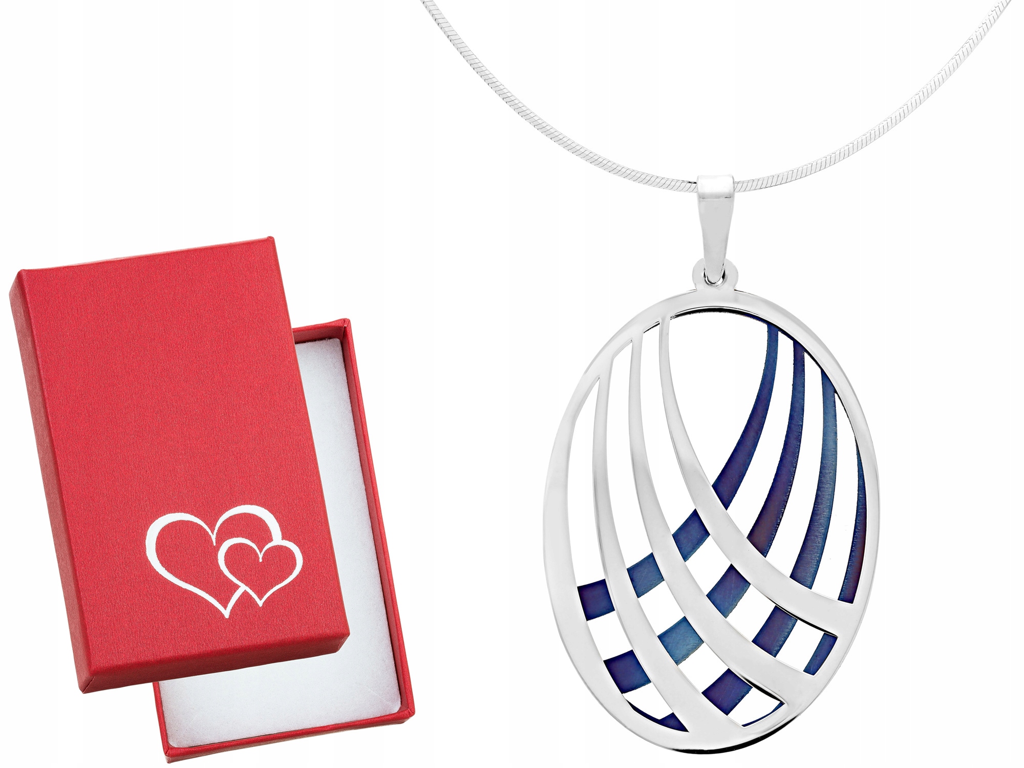 Velký stříbrný geometrický oválný dámský náhrdelník s titanem, dlouhý 50 cm