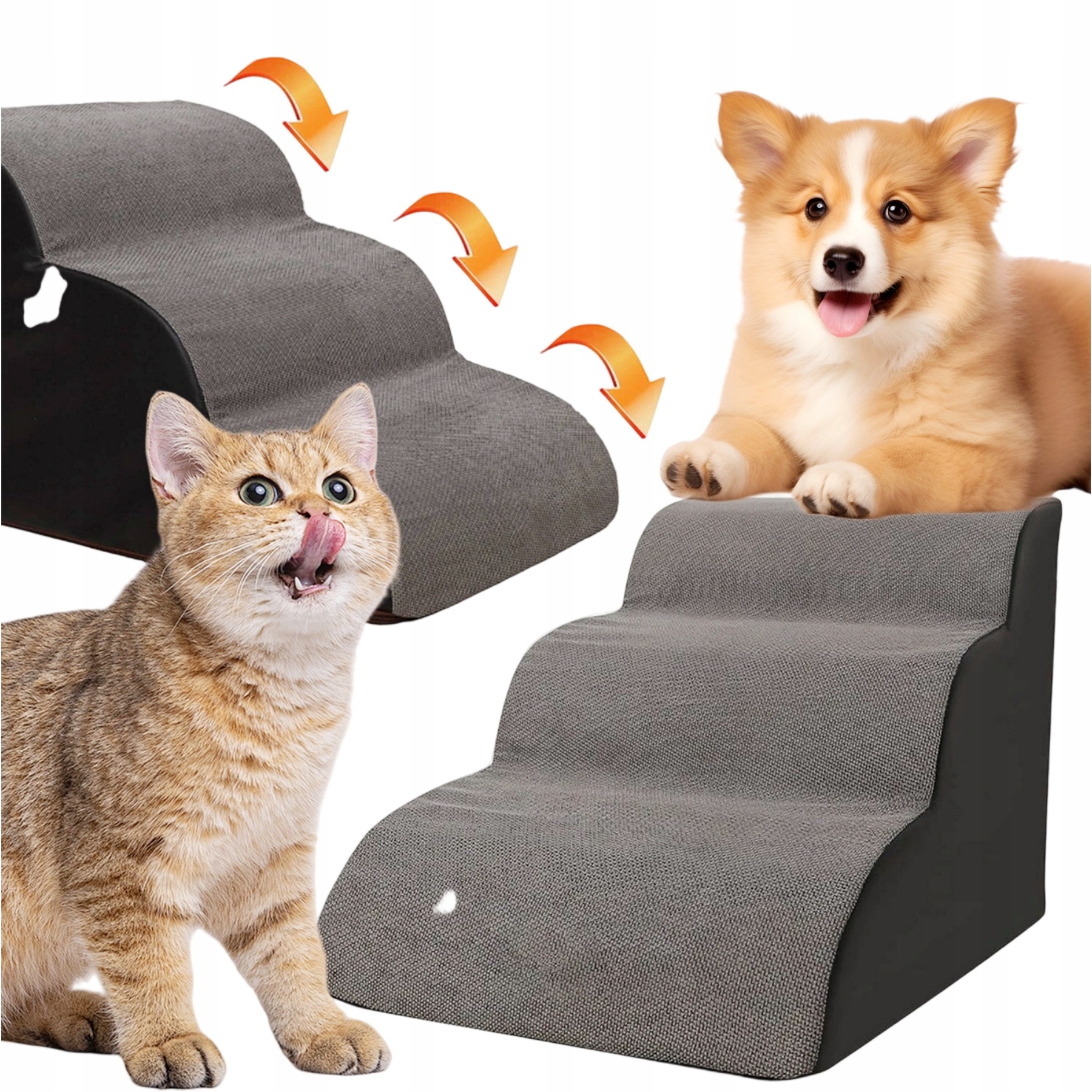 Levně Schůdky pro psy k Vyvýšenému Ležišti Elegantní čalounění manšestr 40 cm 3 stupně