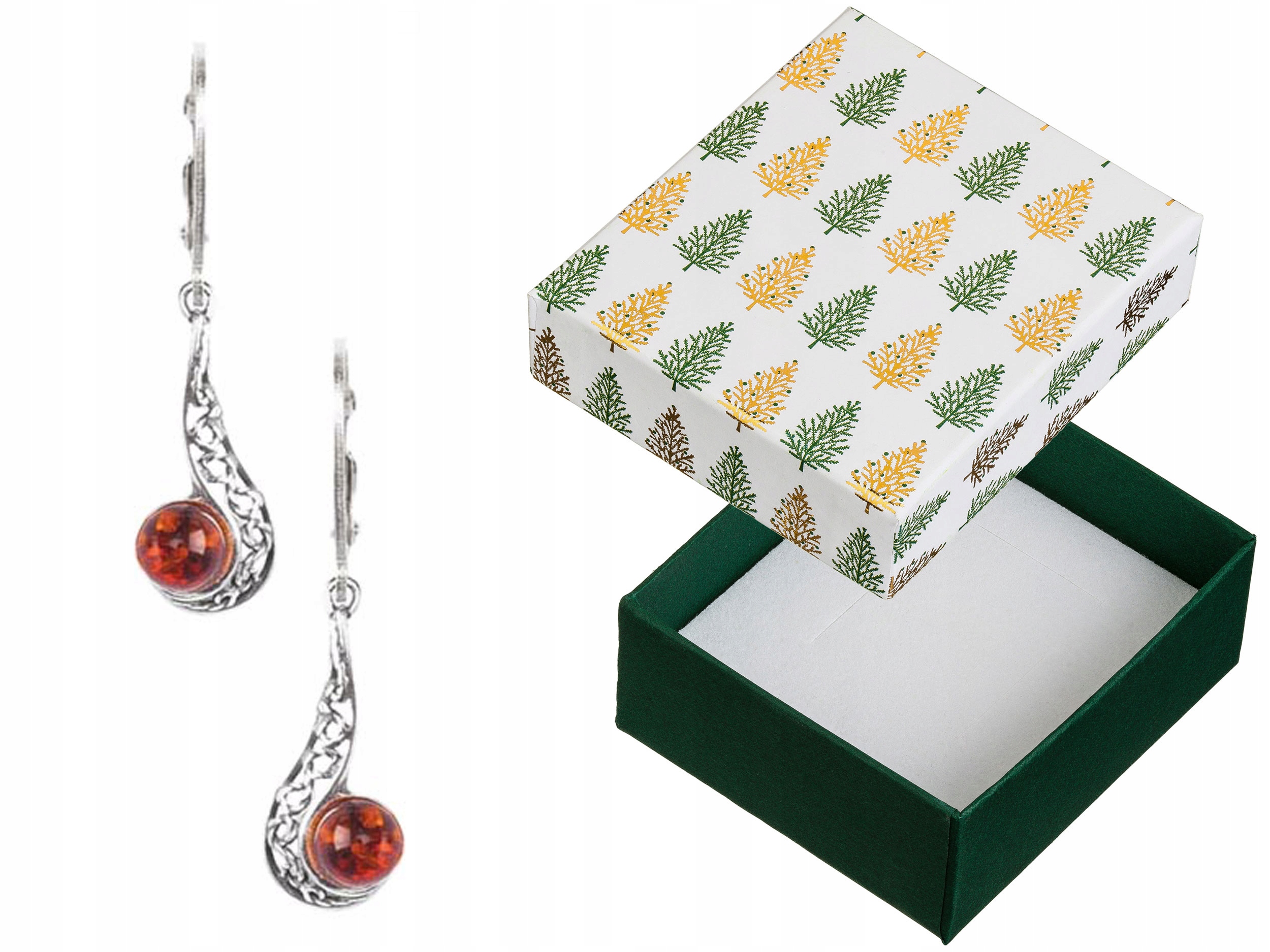 Stříbrné Náušnice Závěsné s jantarem Anglické zapínání Oxidované Stříbro