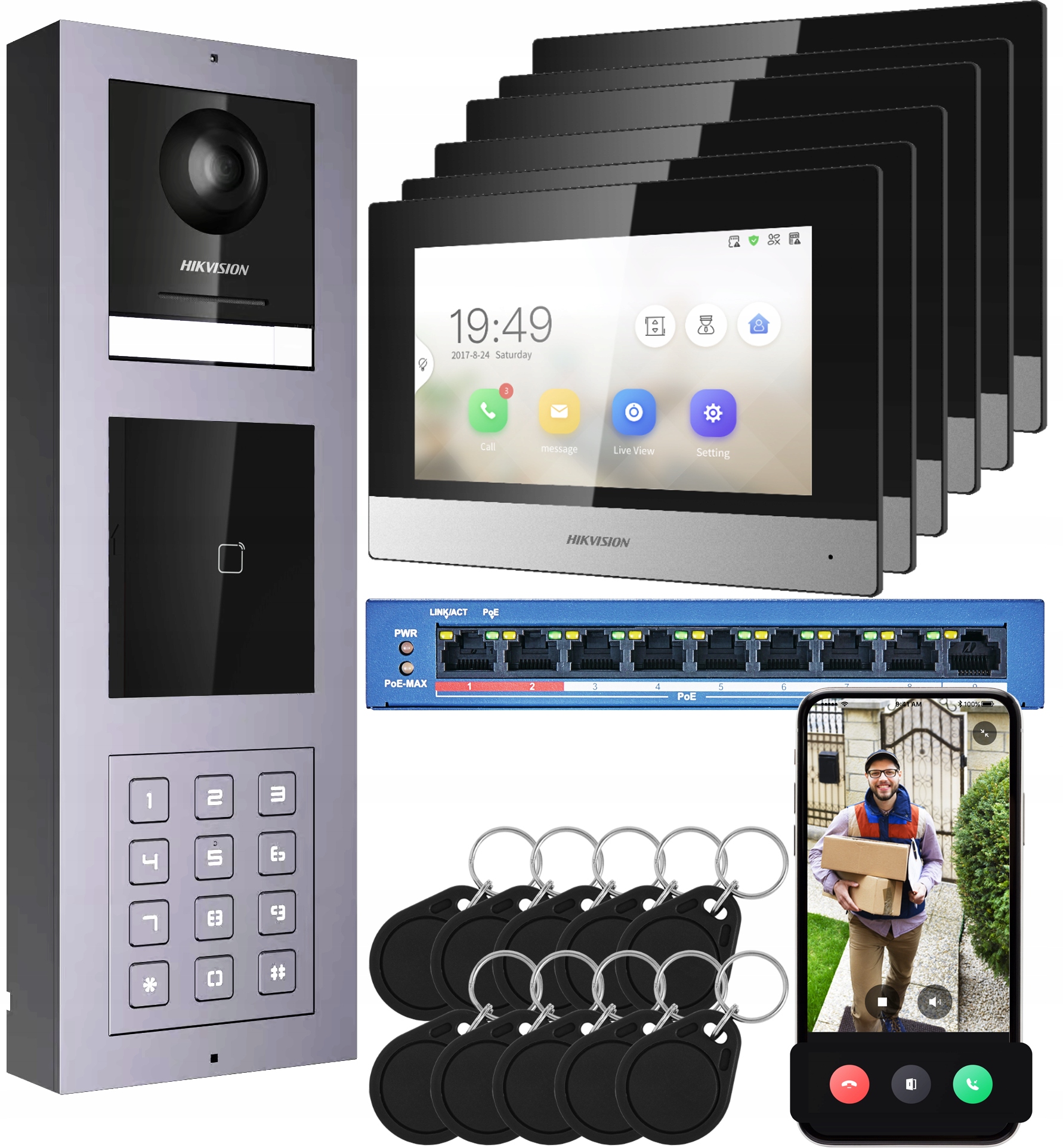 Videovrátnik Hikvision DS-KH6320-WTE1 Black 6x Dotykový monitor 7" Čítačka