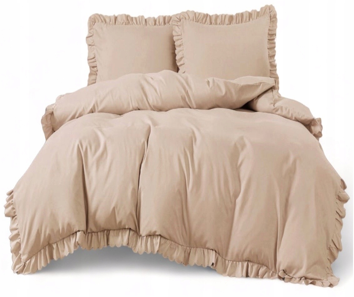 Komplet Pościeli Z Falbaną 220X200 Jednolita +2X70X80 Beżowa