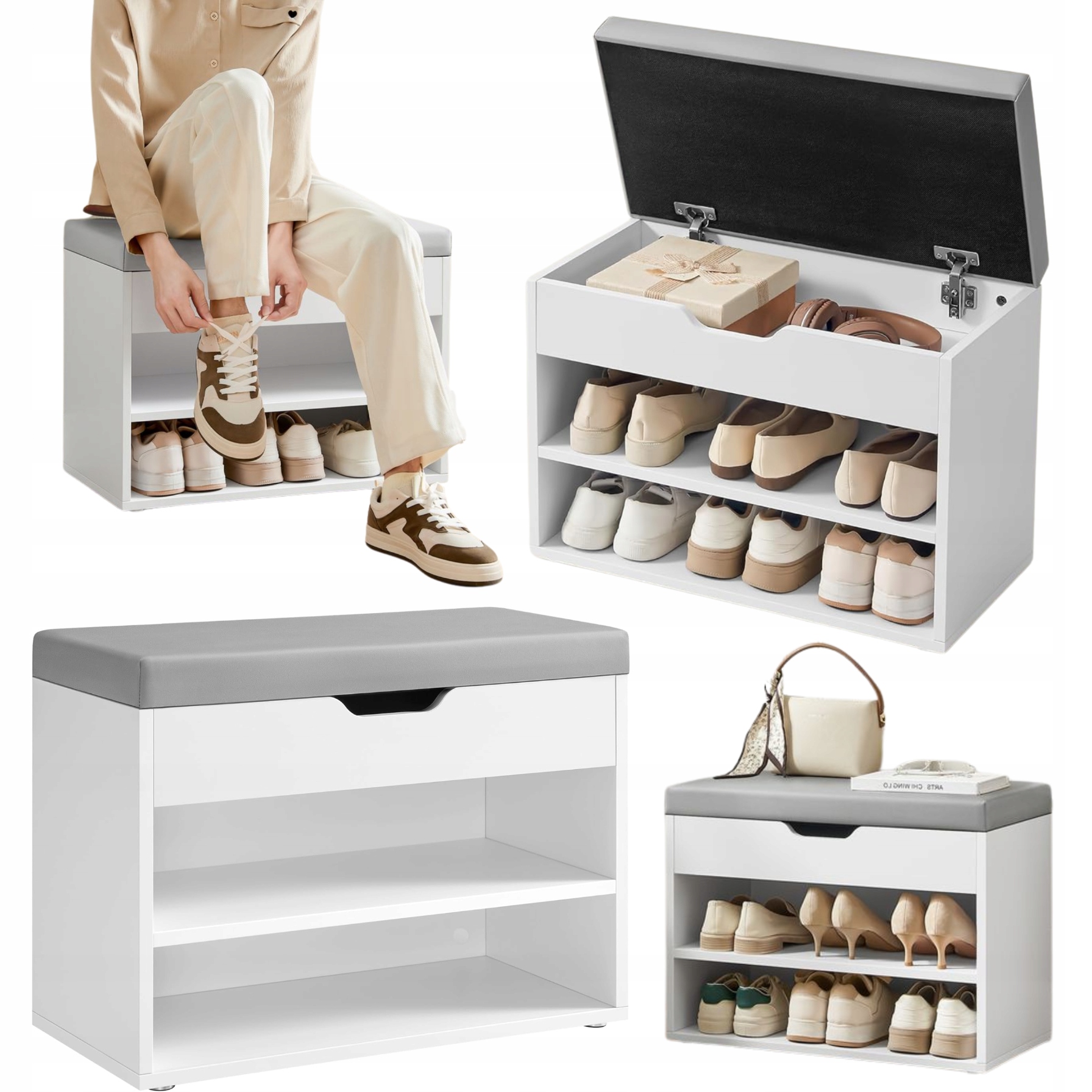 Skriňa Biela polica na topánky Obuv s úložným priestorom Police Sedadlo Lavička