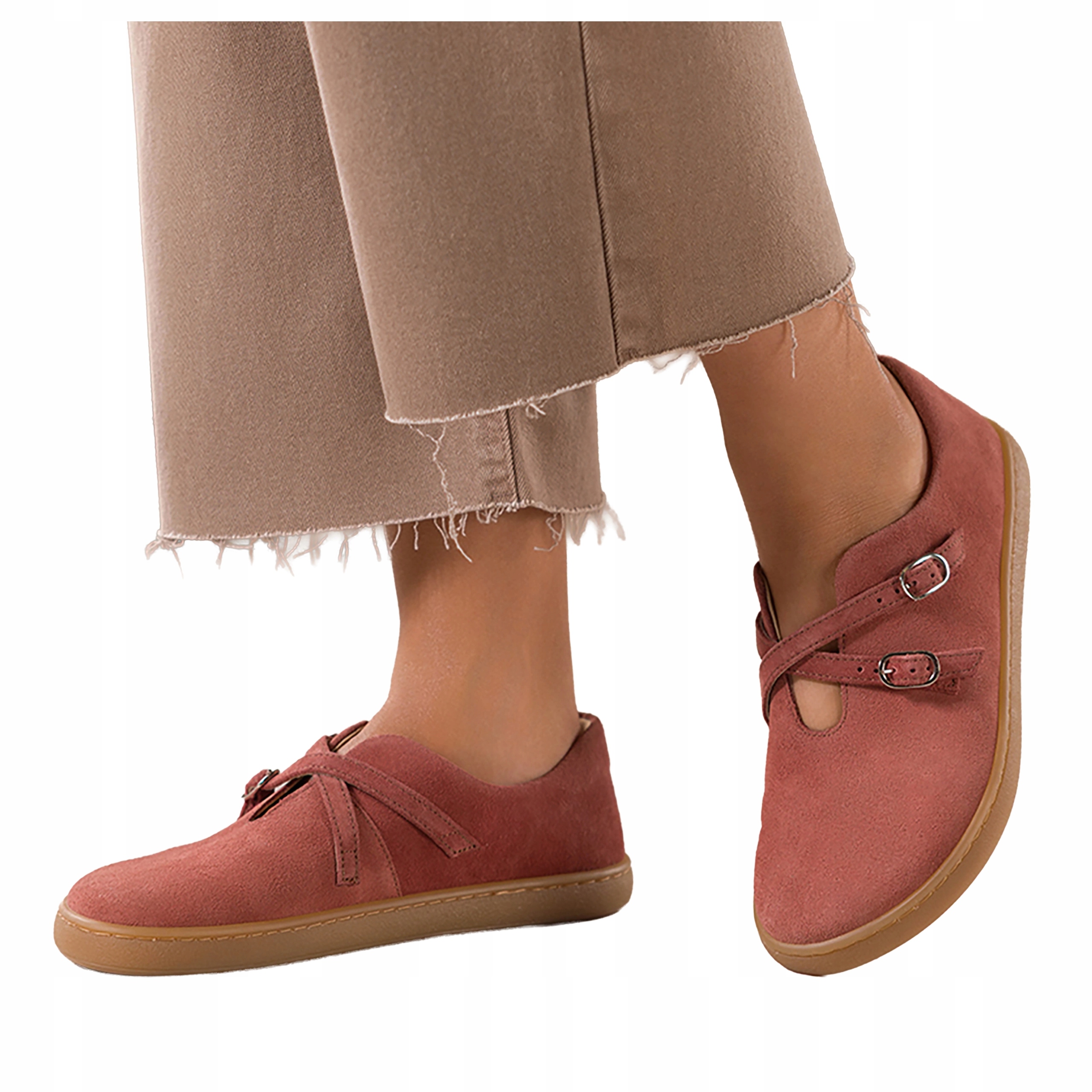Baleríny Tmavě růžové Dámské Kožené Barefoot Pásky s přezkami Modne r 37