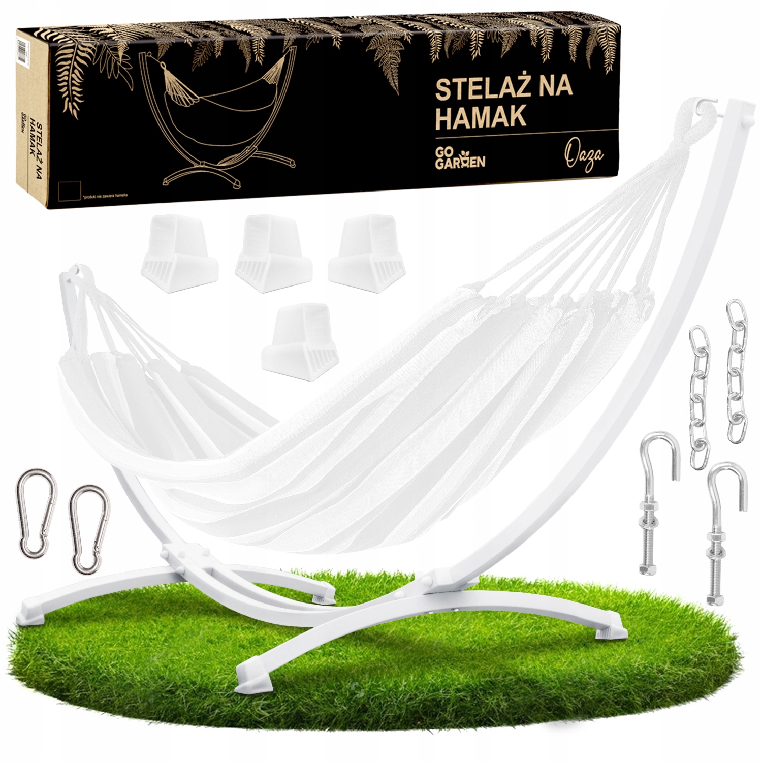 Stelaż hamaka stojak ogrodowy metalowy dwuosobowy na hamak do 250 kg biały