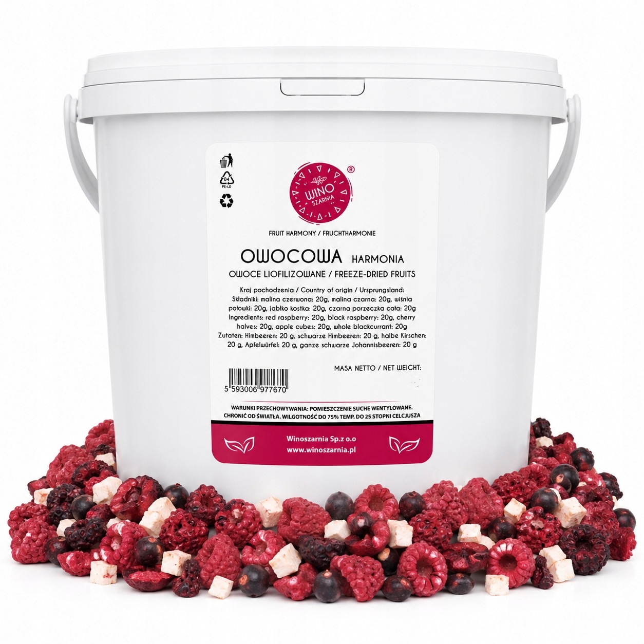 Owocowa Harmonia 100g Wiaderko Malina, Owoce liofilizowane