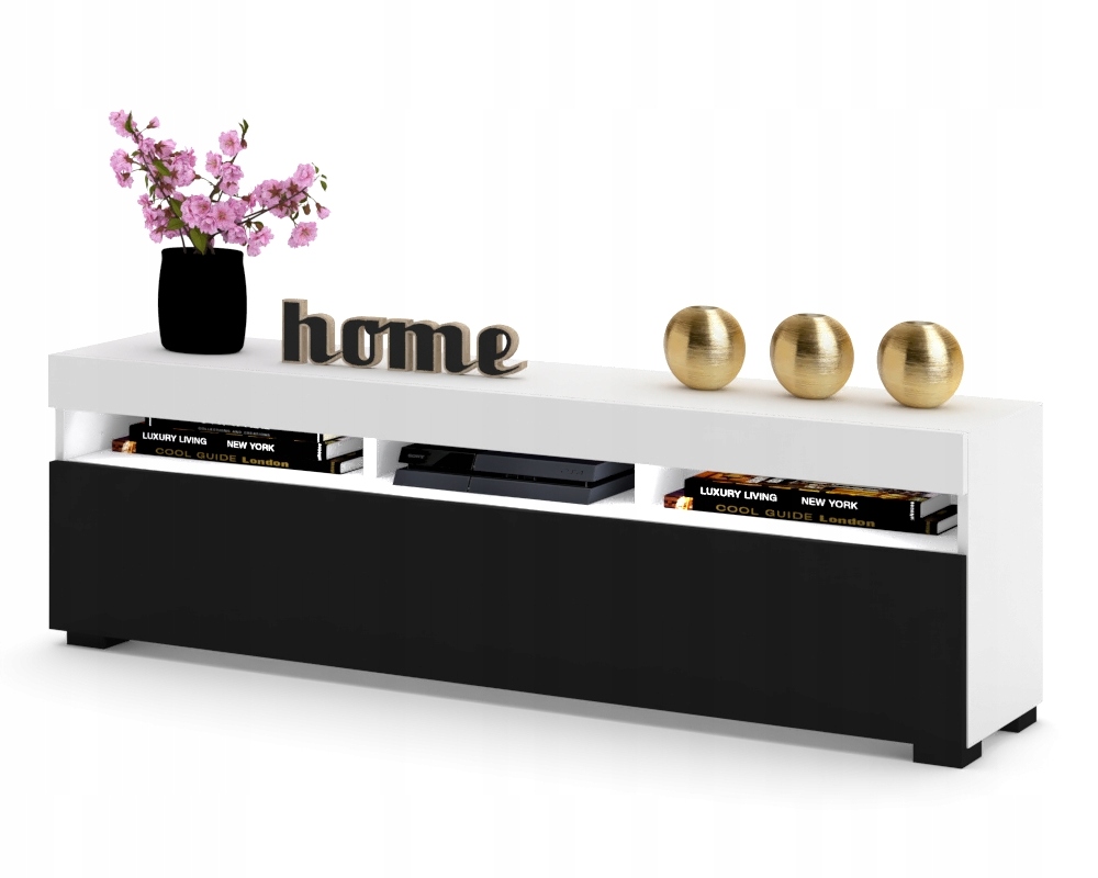 SZAFKA RTV KOMODA STOLIK DO SALONU PLAY 120 BIAŁO CZARNA + LED