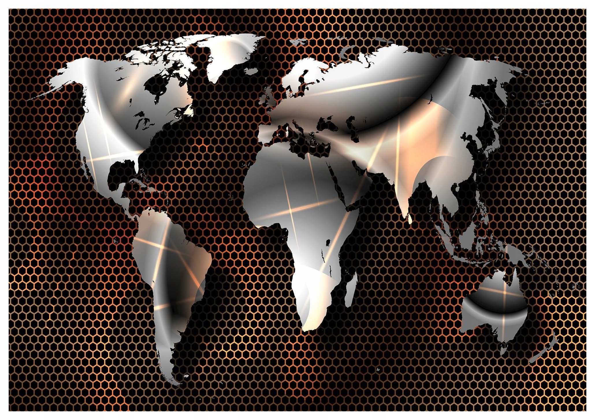Fototapeta Metalická mapa světa Stříbrno oranžová vinylová 312x219 lepidlo
