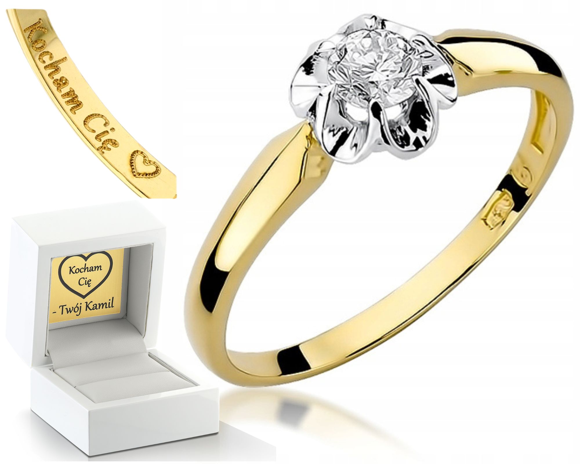 Klasický Zlatý Prstýnek S Diamantem 585 Gravírování