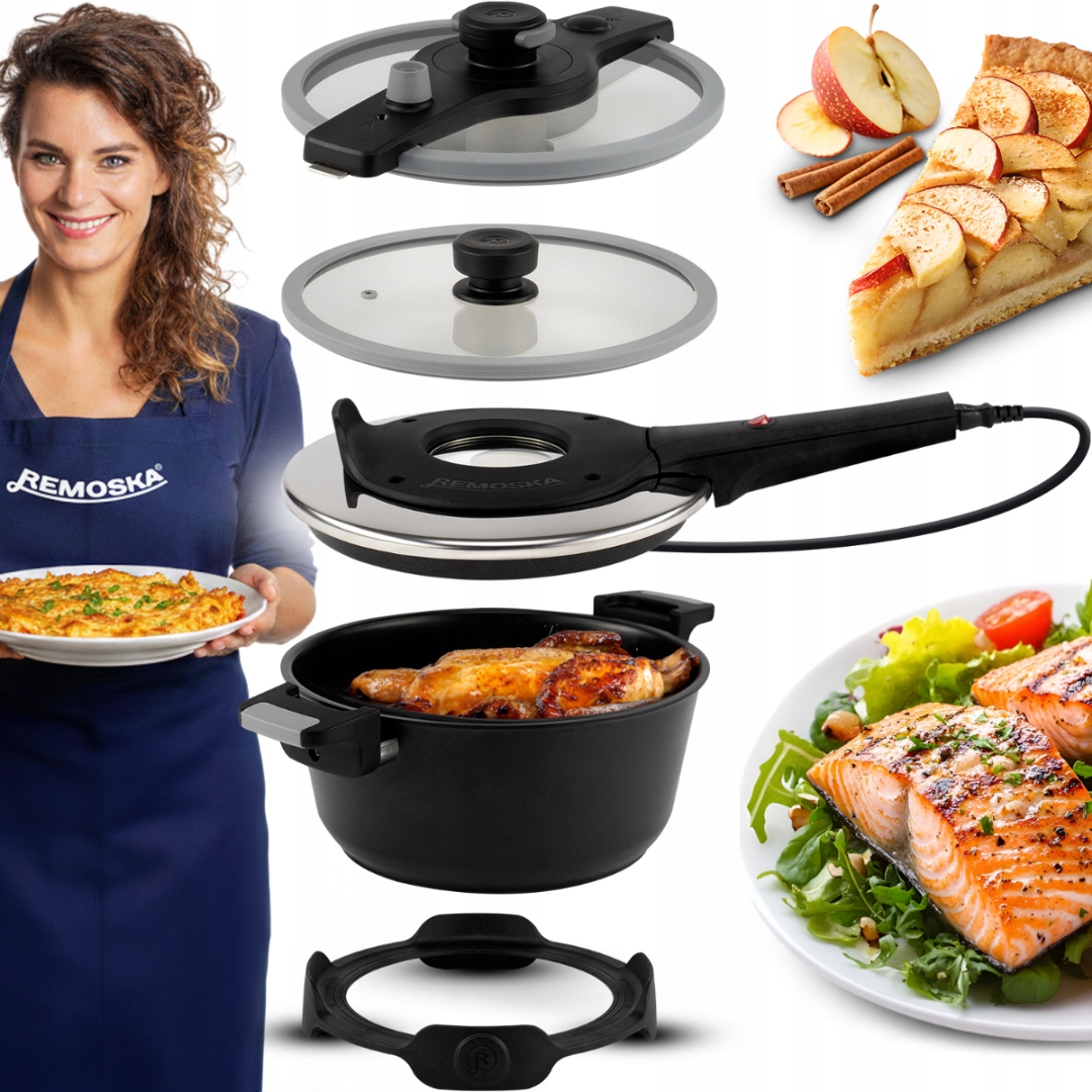 Prodiż Elektryczny Remoska 4,5L 610W Średnica 28 CM 2x Pokrywa Z Okienkiem