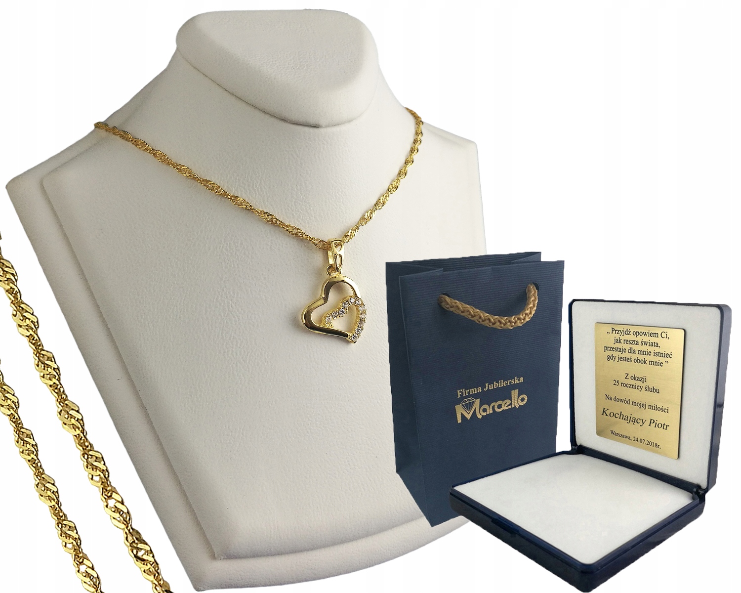 

Złoty Łańcuszek Z Wisiorkiem Serce - Srebro 925