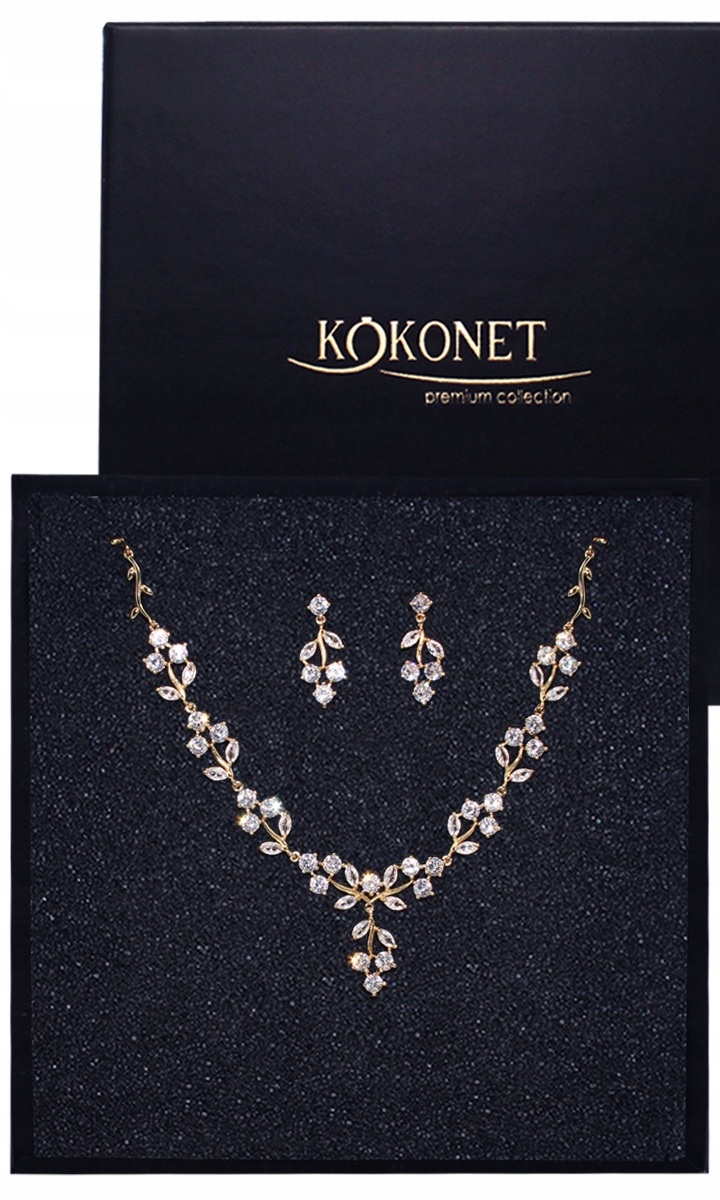 Sada šperků Boho lístky zlatý pozlacený náhrdelník náušnice v Krabičce