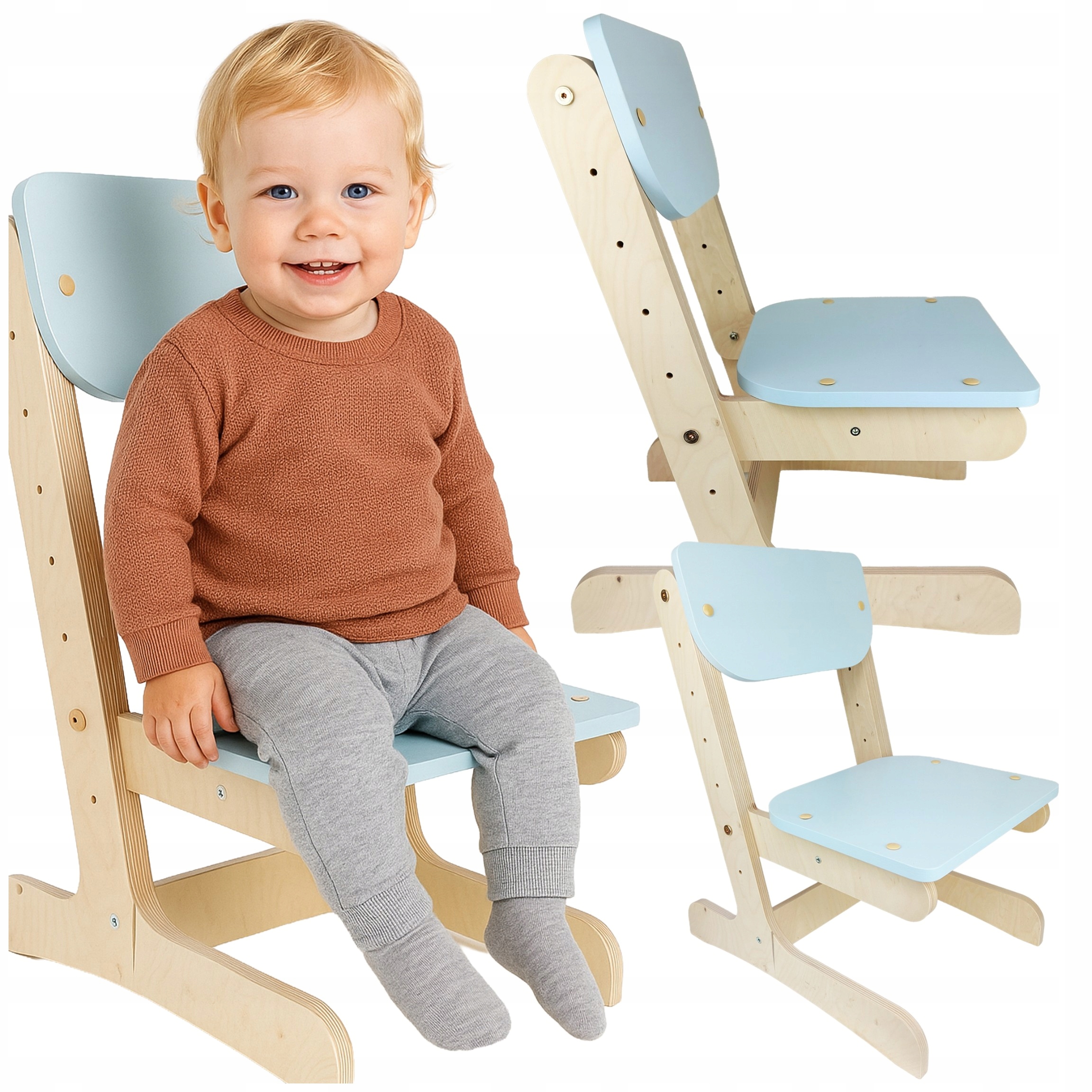 Dřevěná dětská židlička s nastavitelnou výškou do dětského pokoje