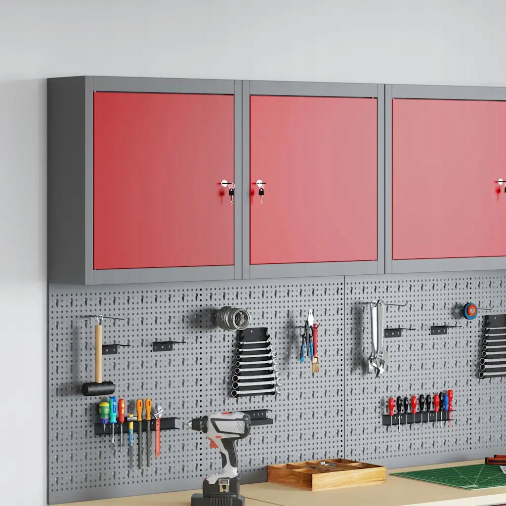 vidaXL Nástrojová skříň s policí Červená a šedá 50 x 20 x 55 cm